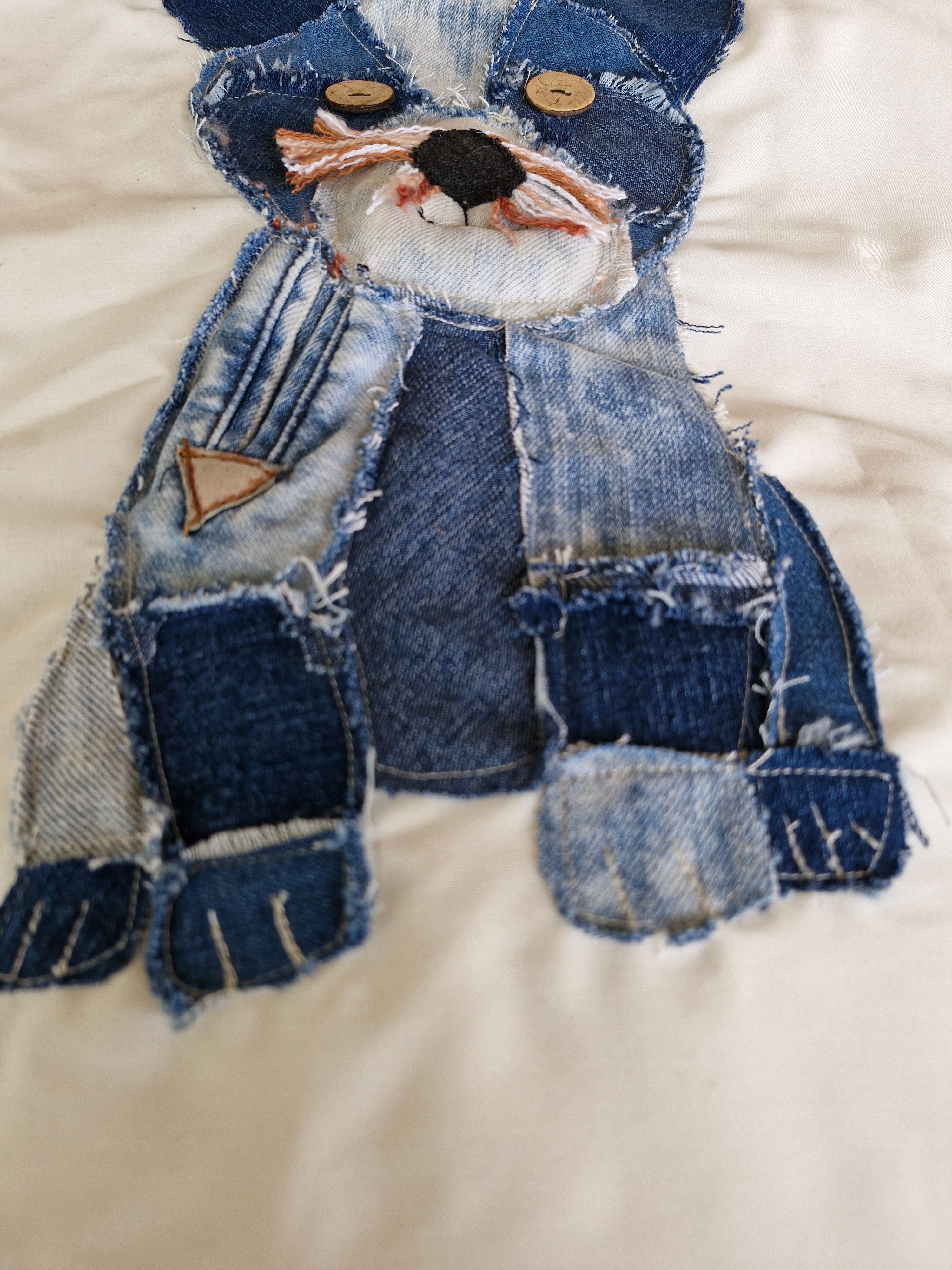 CUSHION COVER: Handmade Patchwork Terrier Dog using Denim