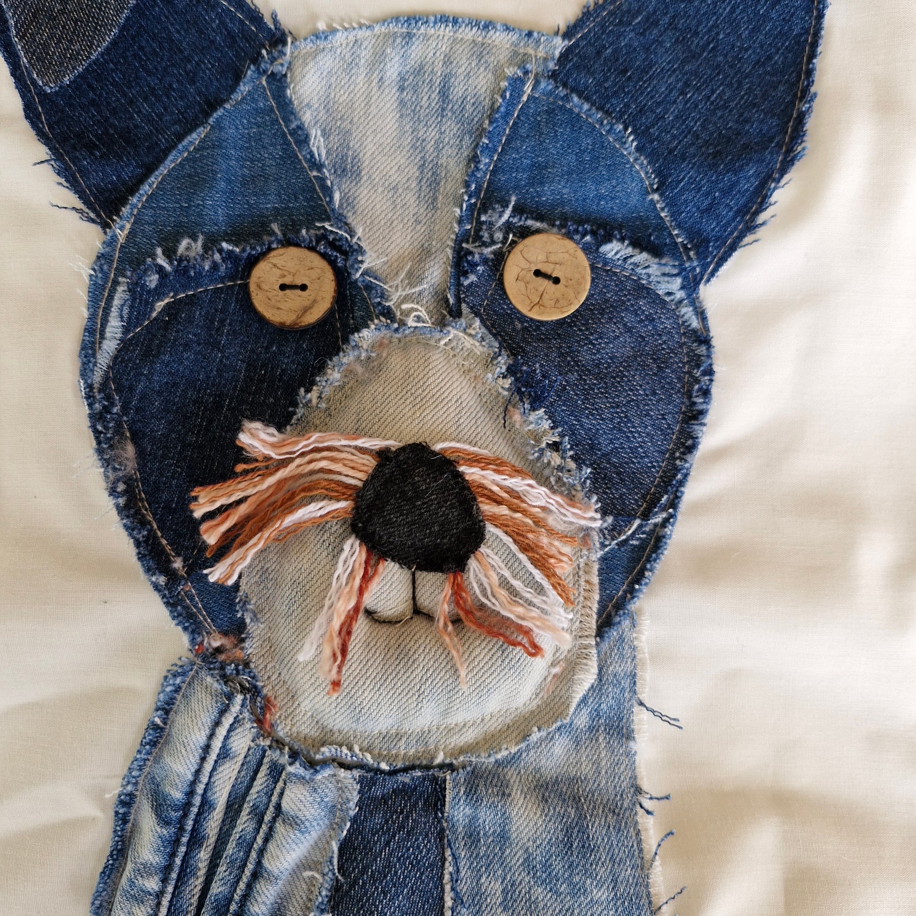 CUSHION COVER: Handmade Patchwork Terrier Dog using Denim