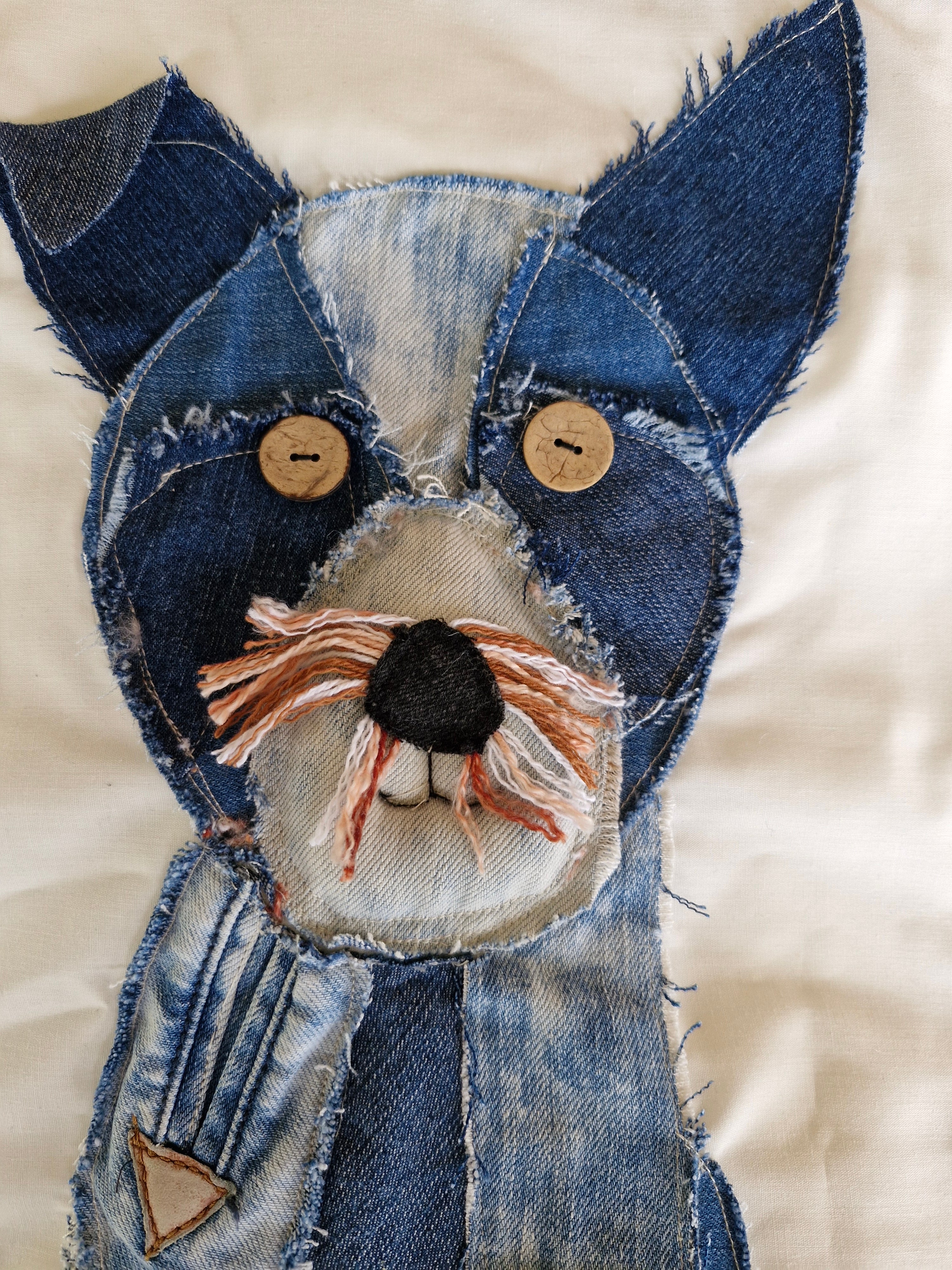 CUSHION COVER: Handmade Patchwork Terrier Dog using Denim