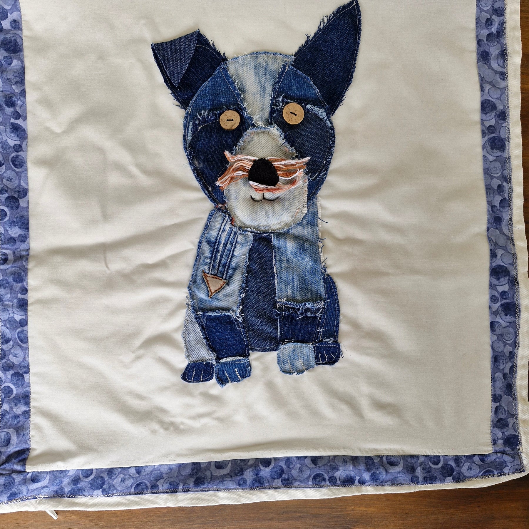 CUSHION COVER: Handmade Patchwork Terrier Dog using Denim