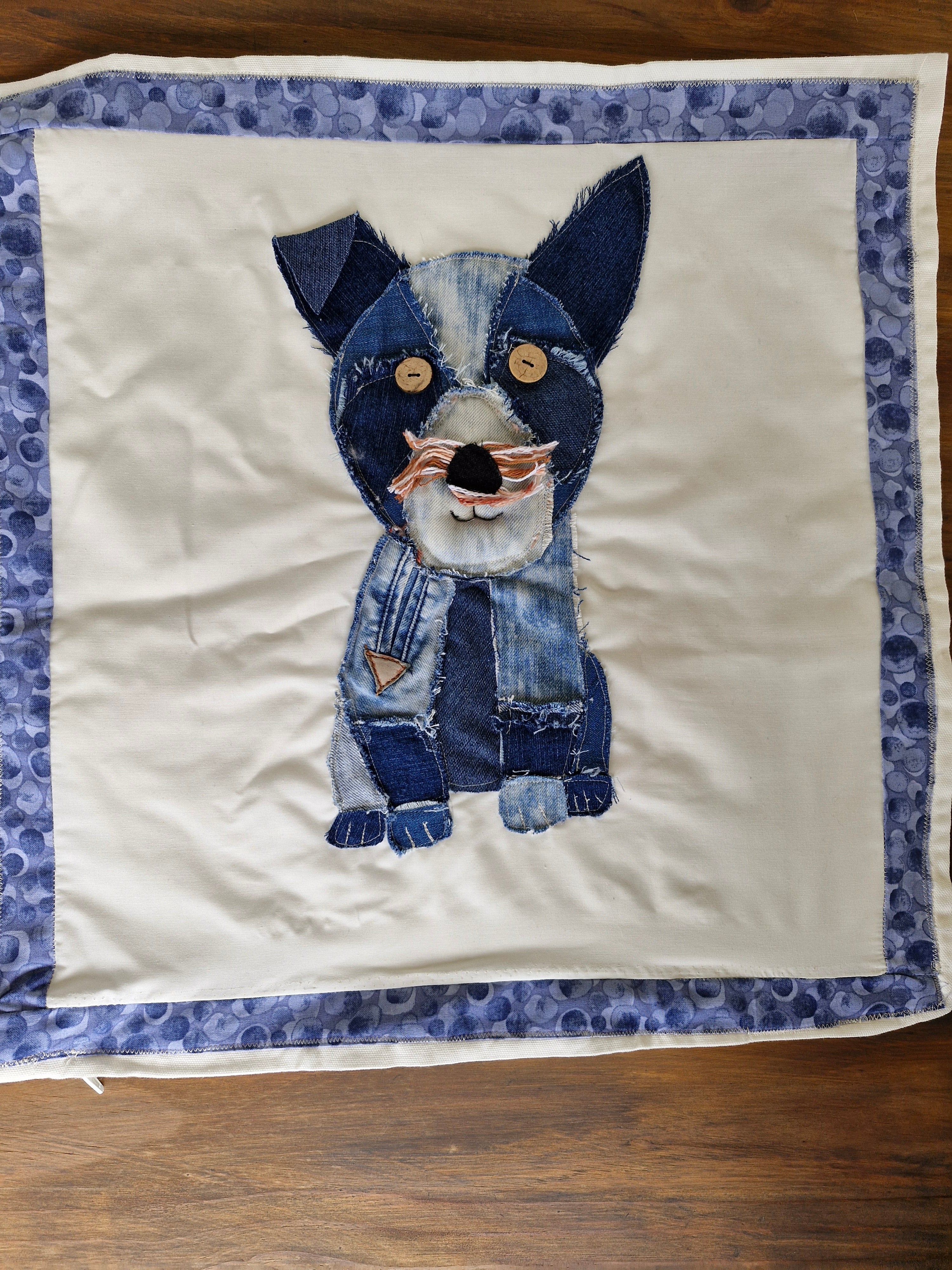 CUSHION COVER: Handmade Patchwork Terrier Dog using Denim