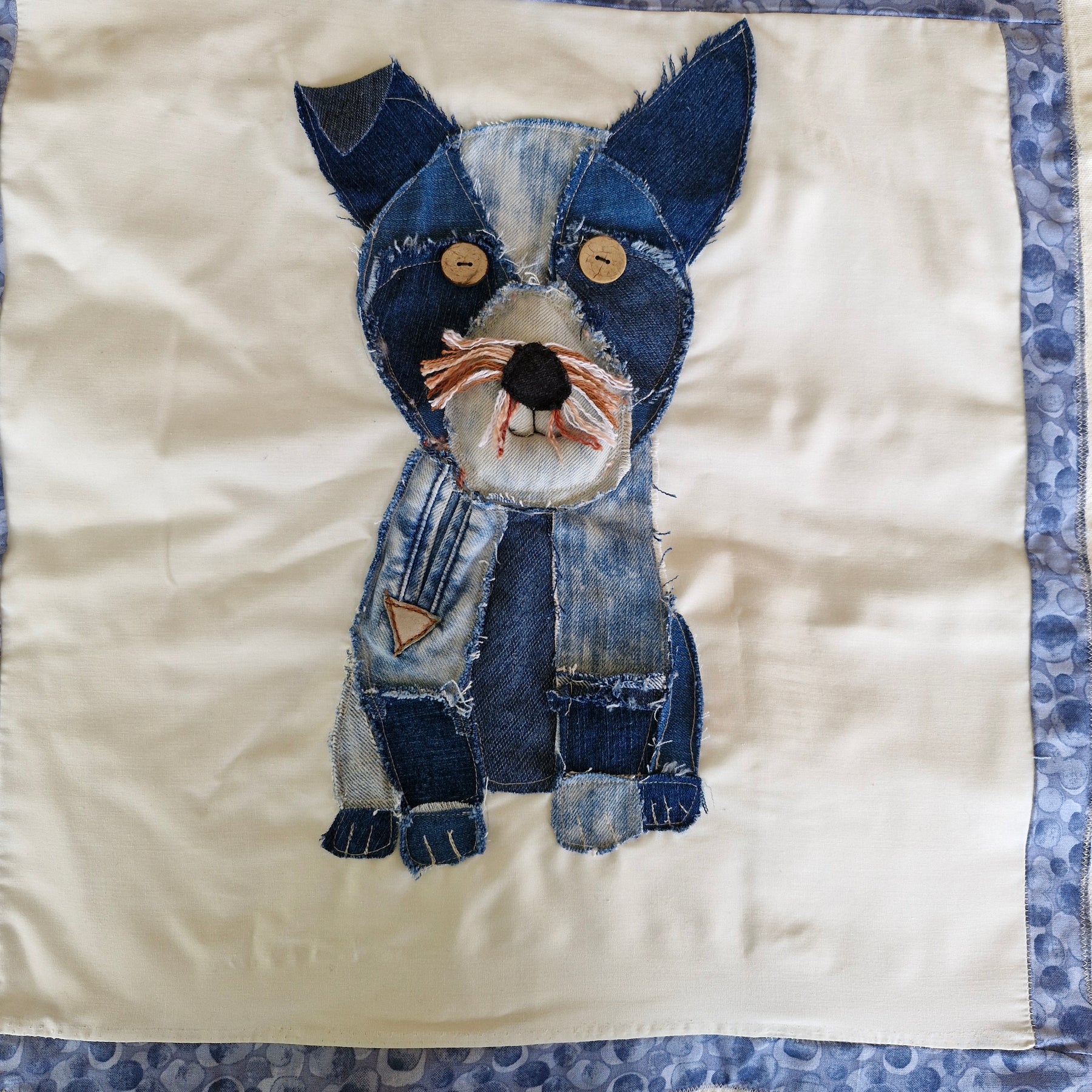 CUSHION COVER: Handmade Patchwork Terrier Dog using Denim