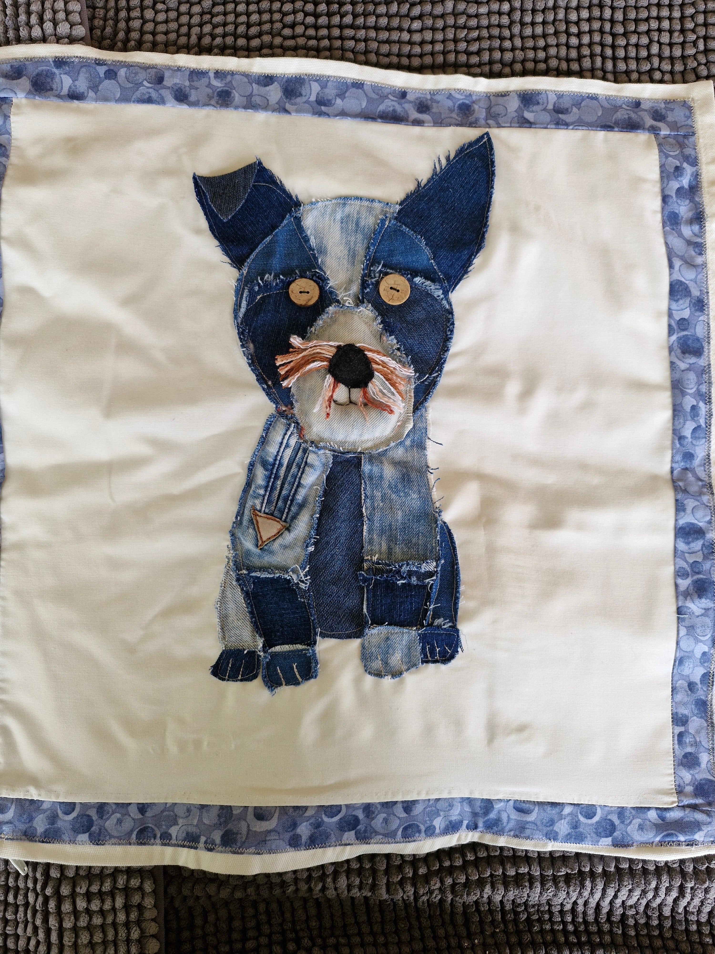 CUSHION COVER: Handmade Patchwork Terrier Dog using Denim
