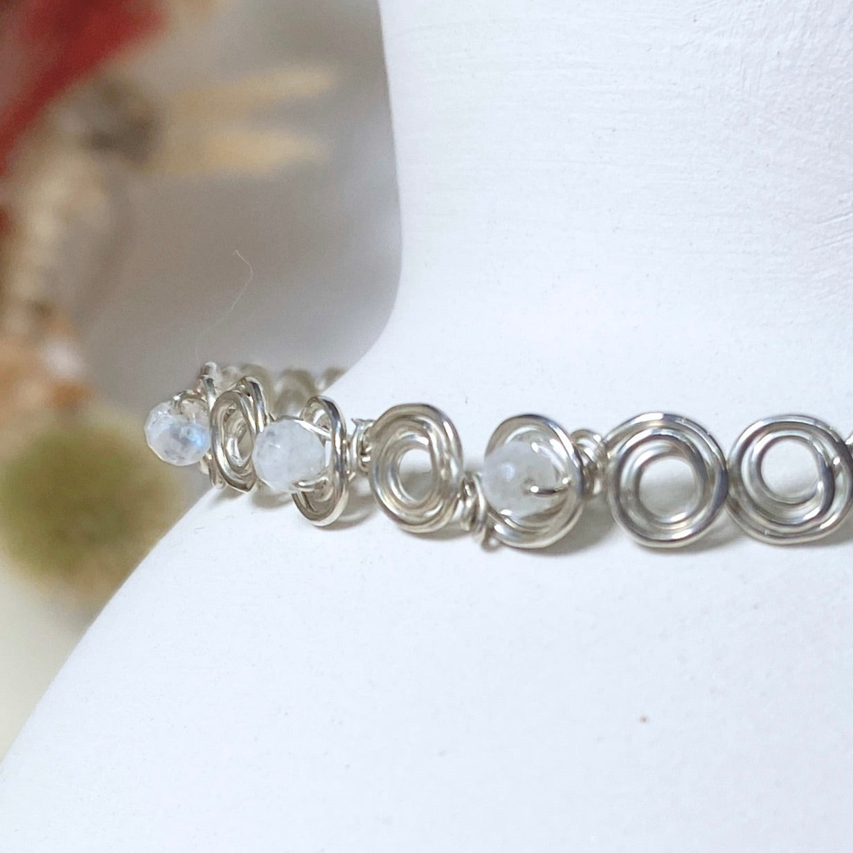 NEW Looping Silver bracelet with natural Moonstone  | Sterling silver | Faceted Moonstone beads | Birthstone-inspired jewellery