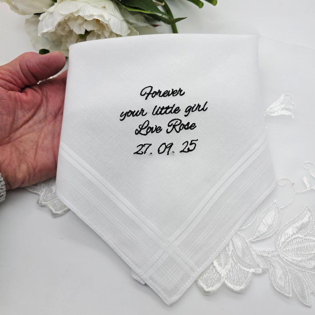 Personalised Wedding Handkerchief Embroidered Man's White Cotton Hanky