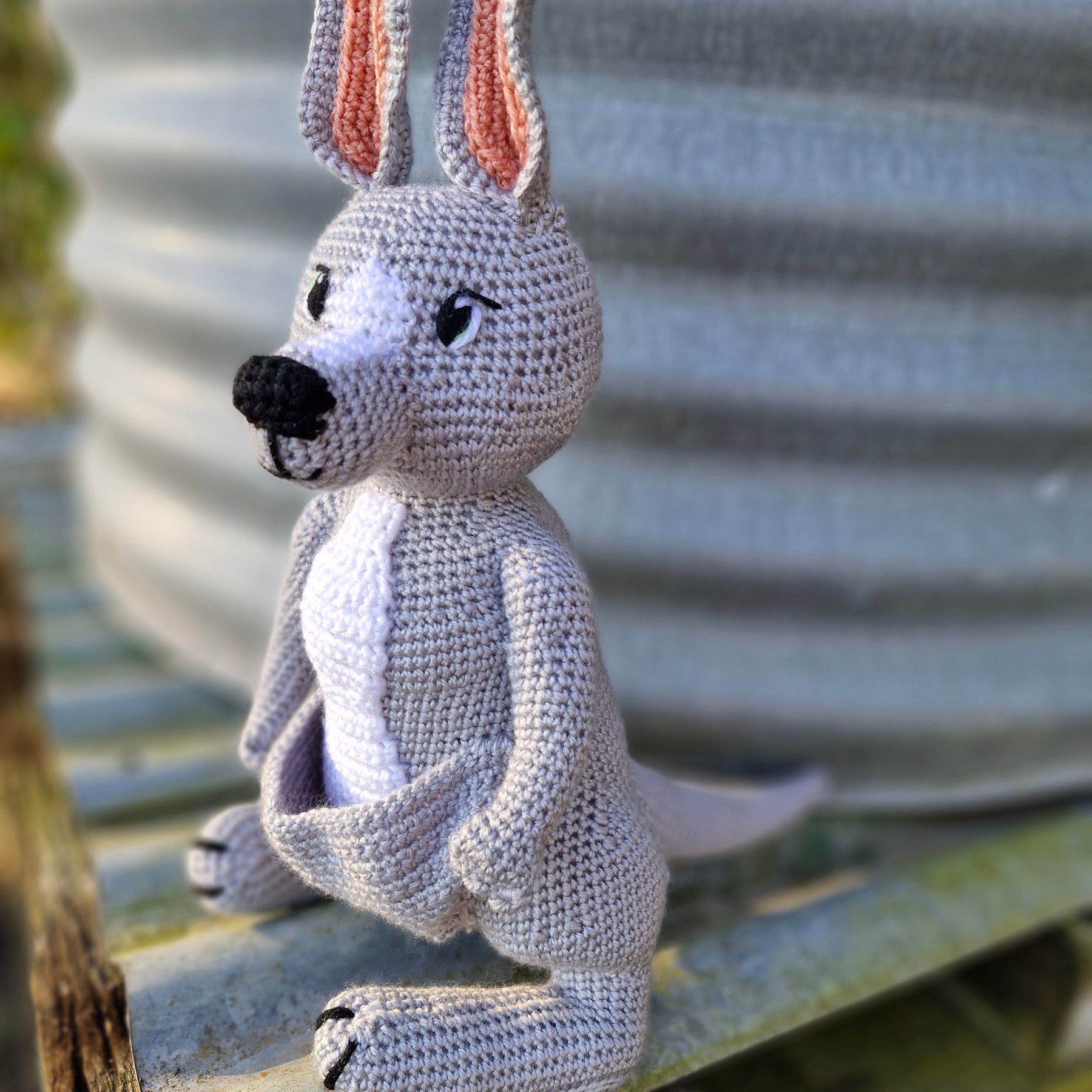 Handmade Crochet Sweet Grey Kangaroo – Made to Order