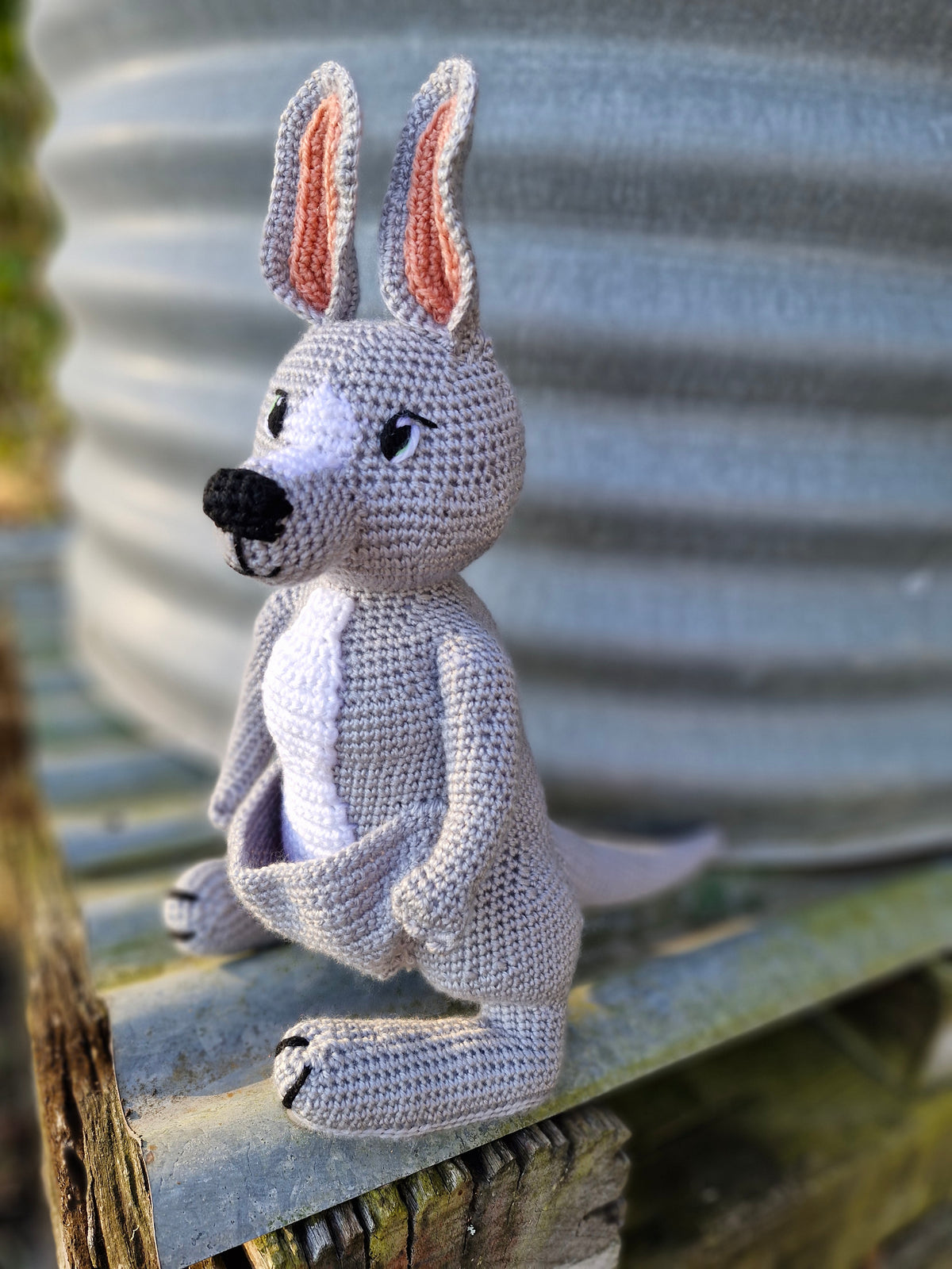Handmade Crochet Sweet Grey Kangaroo – Made to Order