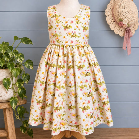 Lemon Camellia Floral Sundress with Matching Scrunchie