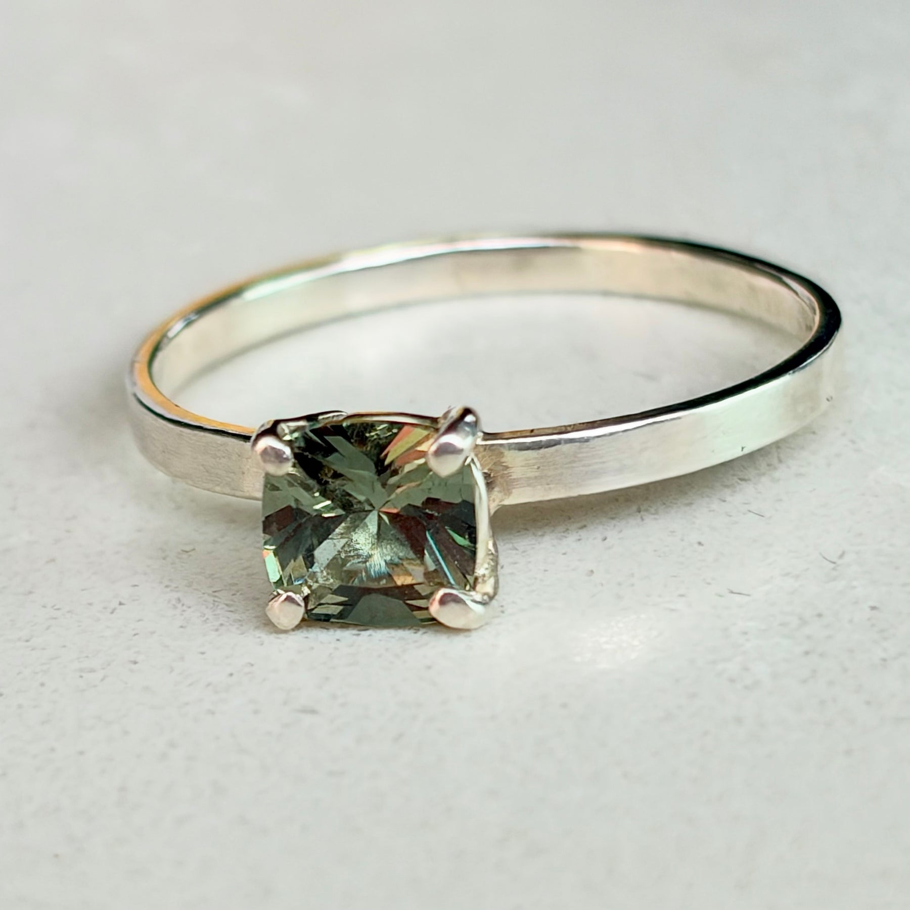 Green Tea Tourmaline Sterling Silver Ring