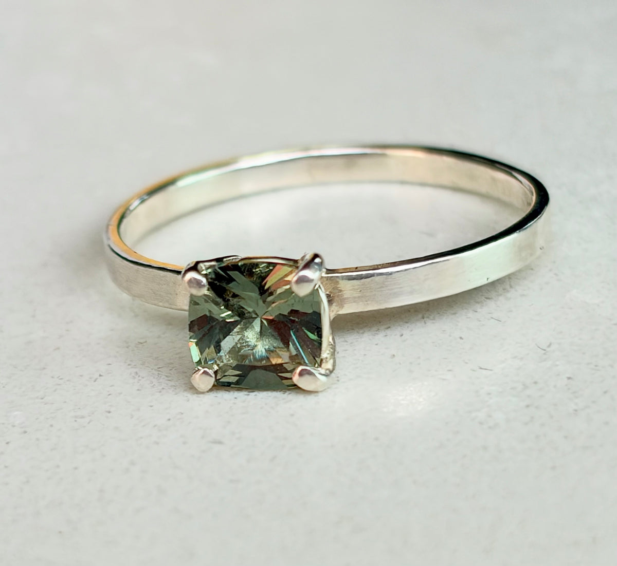 Green Tea Tourmaline Sterling Silver Ring