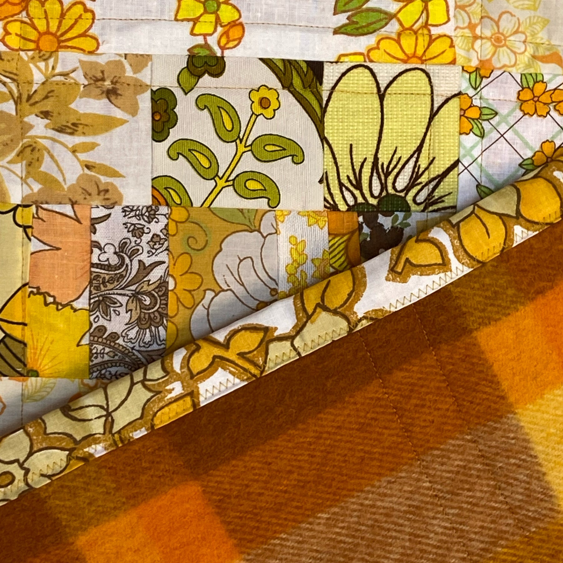 Amber Stitches Handmade Quilt Upcycled Vintage Fabrics & Wool Blanket