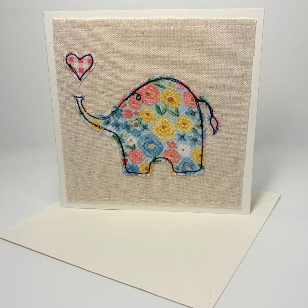 Sweet Little Elephant - Handmade Fabric Greeting Card