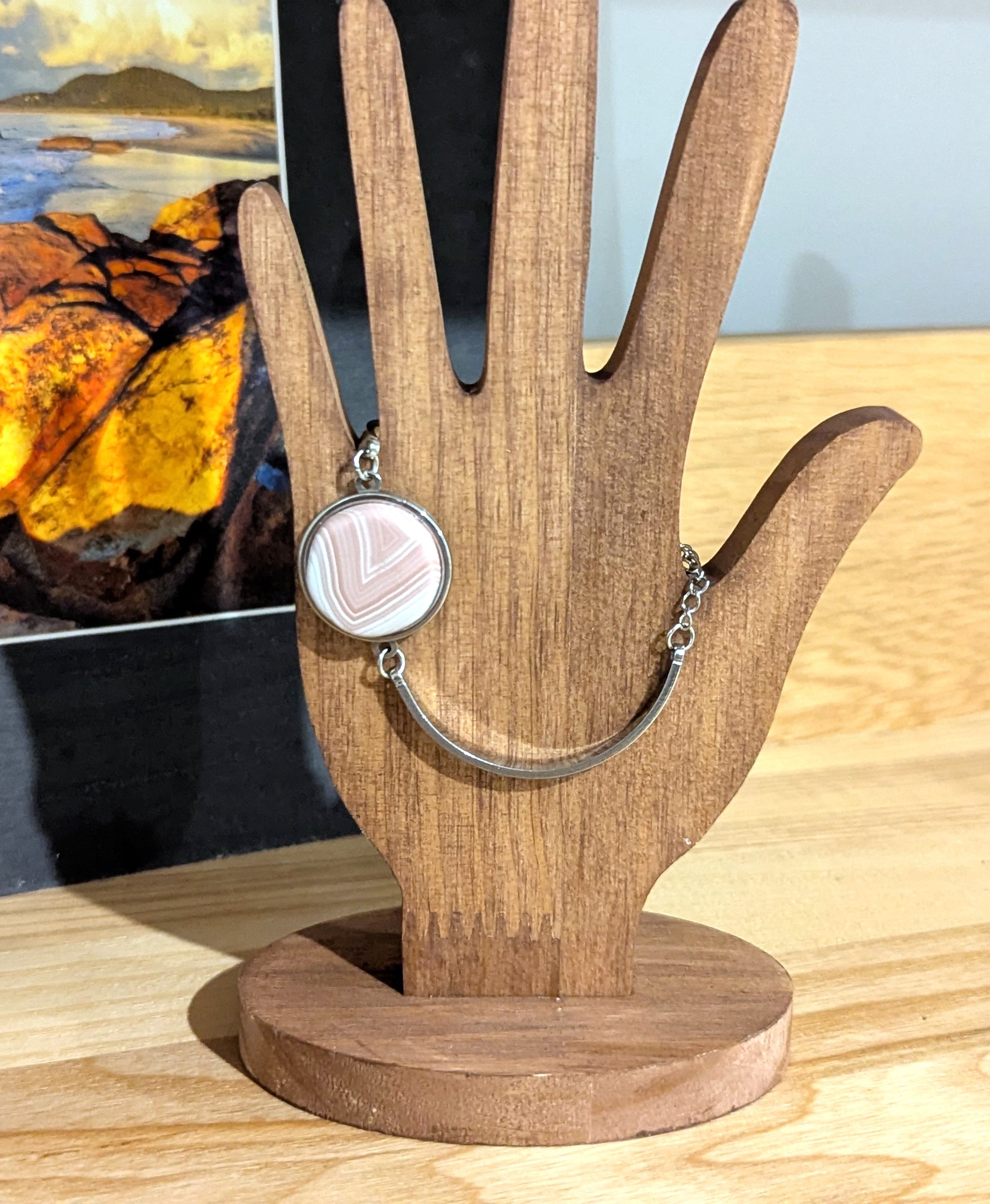 Pink Agate Stainless Streel Stone Bracelet