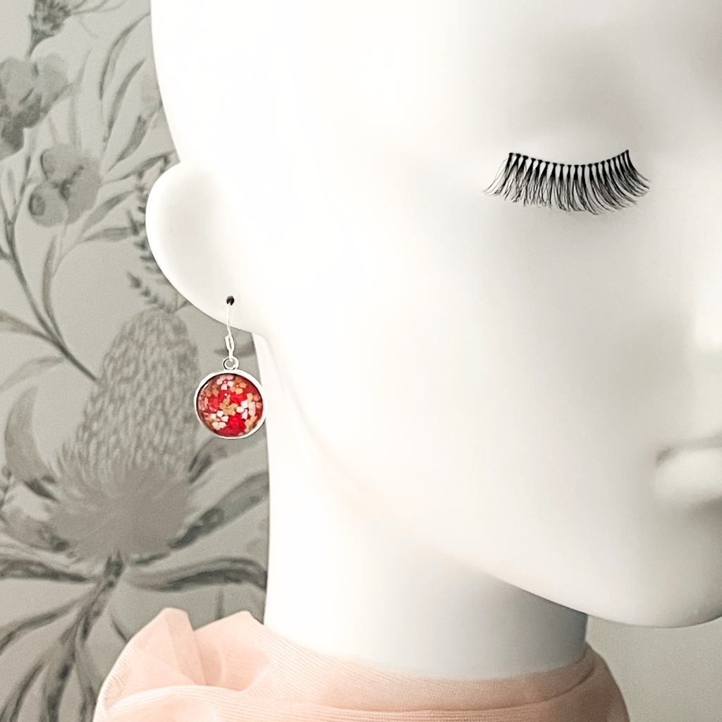 A Splash of Red Handmade Earrings • Floral Japanese Paper Glass Earrings