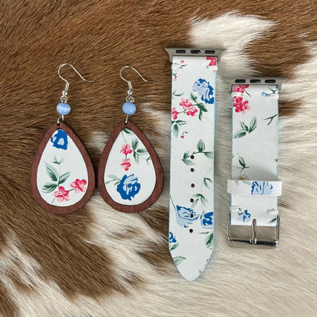 Leather Floral Apple Watchband - with free earrings