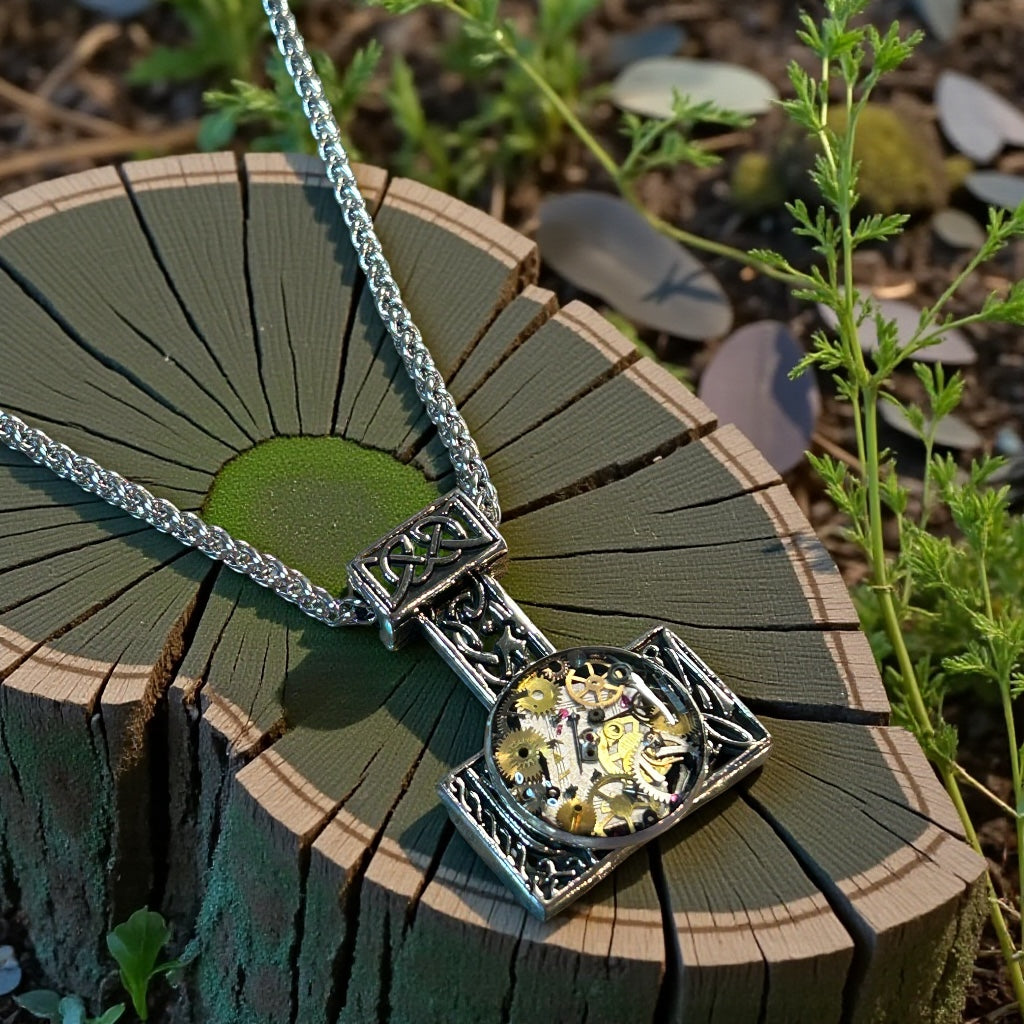 Steampunk Watch Parts Mens Hammer necklace