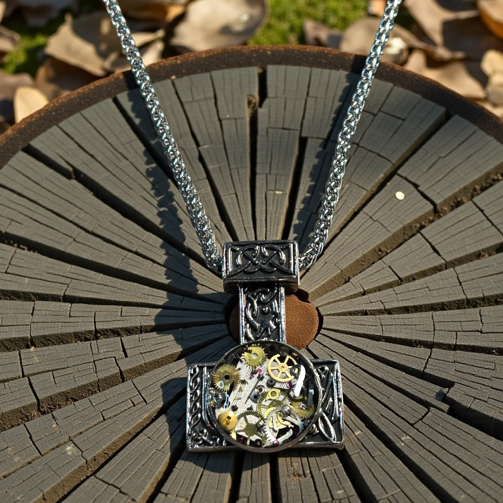 Steampunk Watch Parts Mens Hammer necklace