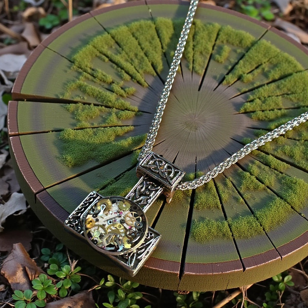 Steampunk Watch Parts Mens Hammer necklace