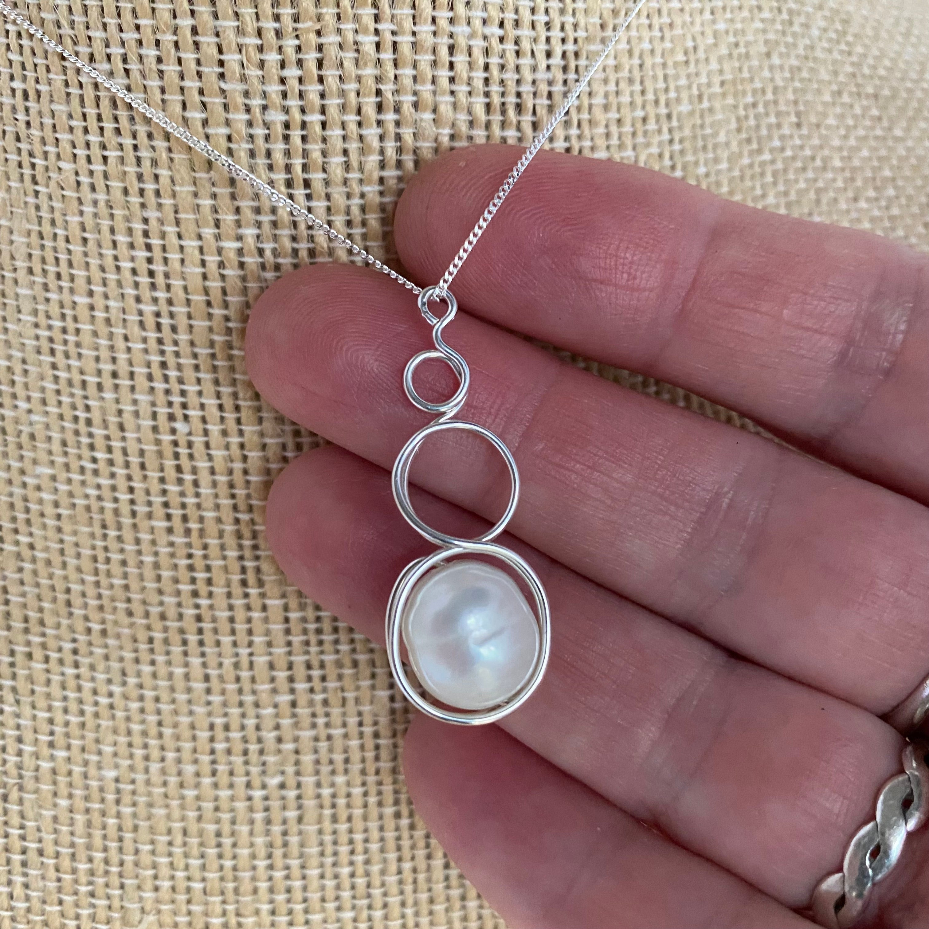 Sterling Silver Baroque Pearl Loop Pendant Necklace | Luxury Jewellery Gift Idea