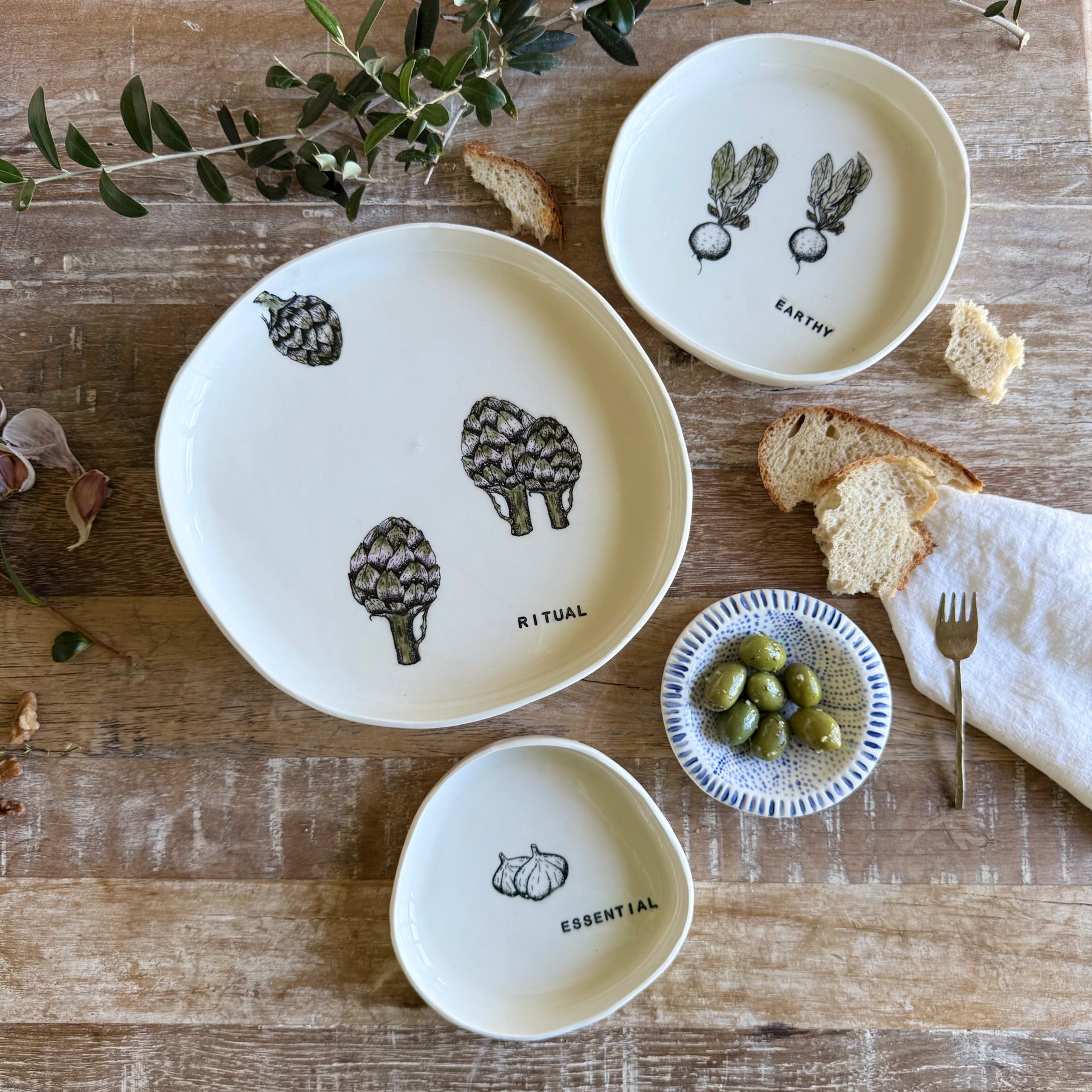 Handmade Porcelain Nesting Plates - Gathered Vegetable Collection