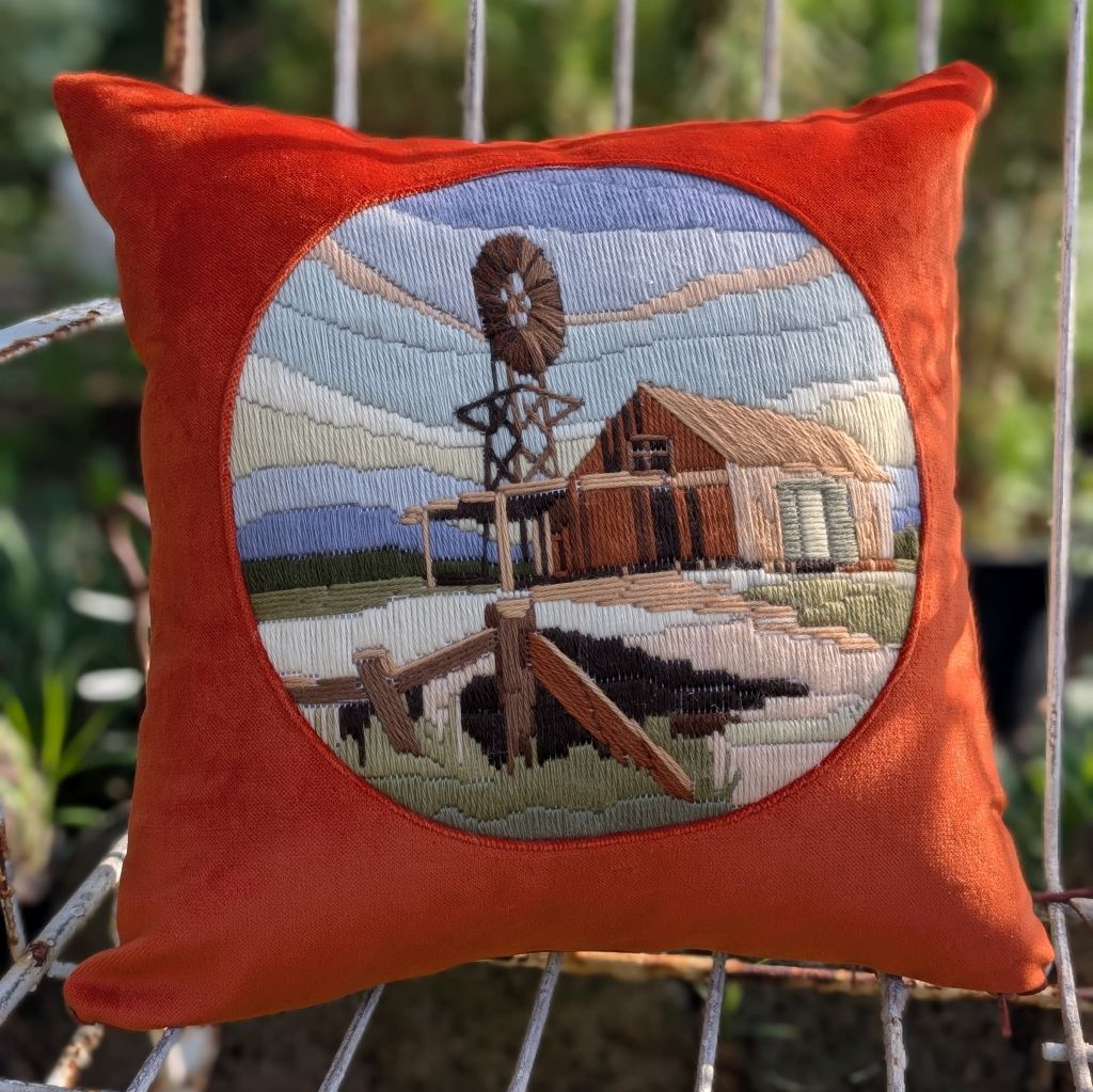 Longstitch tapestry velvet cushion - Windmill