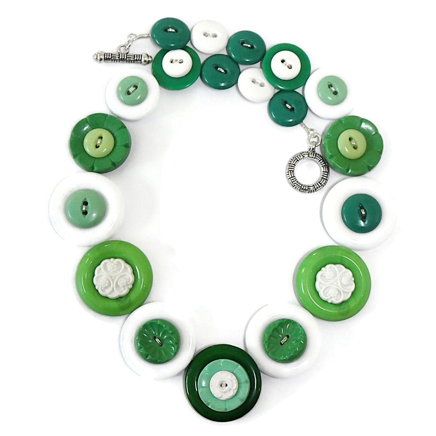 Button necklace - Green flowers
