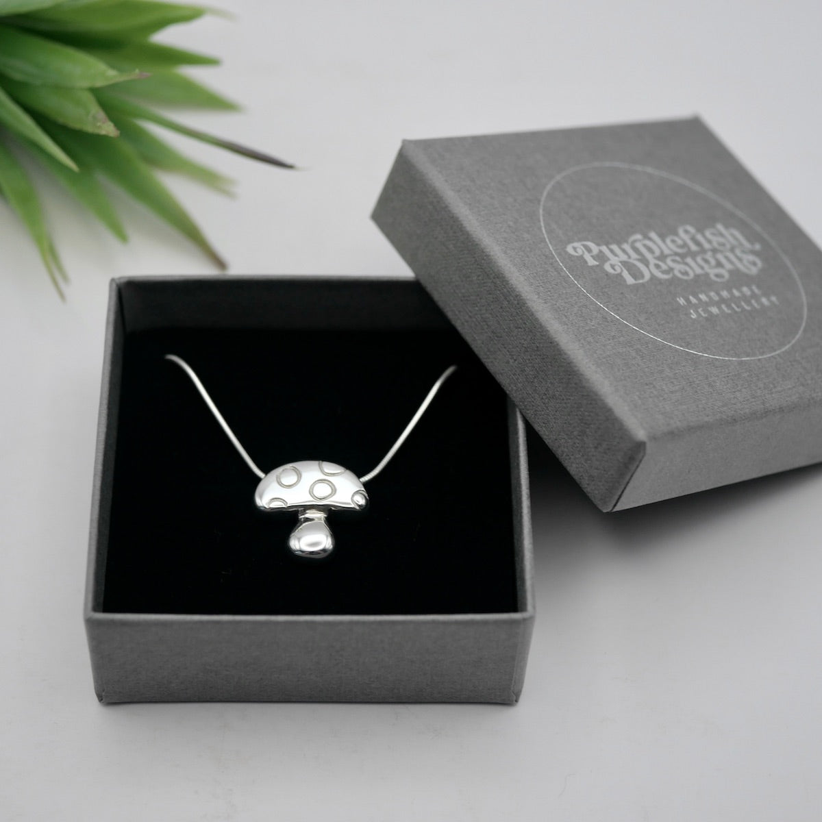 Limited Edition - Mushroom - Handmade Sterling Silver Pendant with Snake Chain