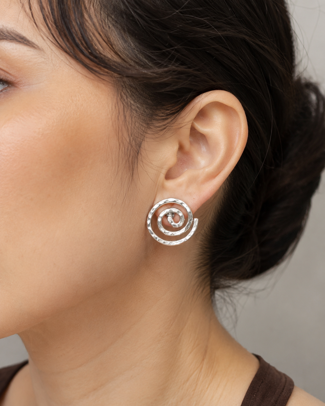 Hammered Sterling Silver Spiral Studs