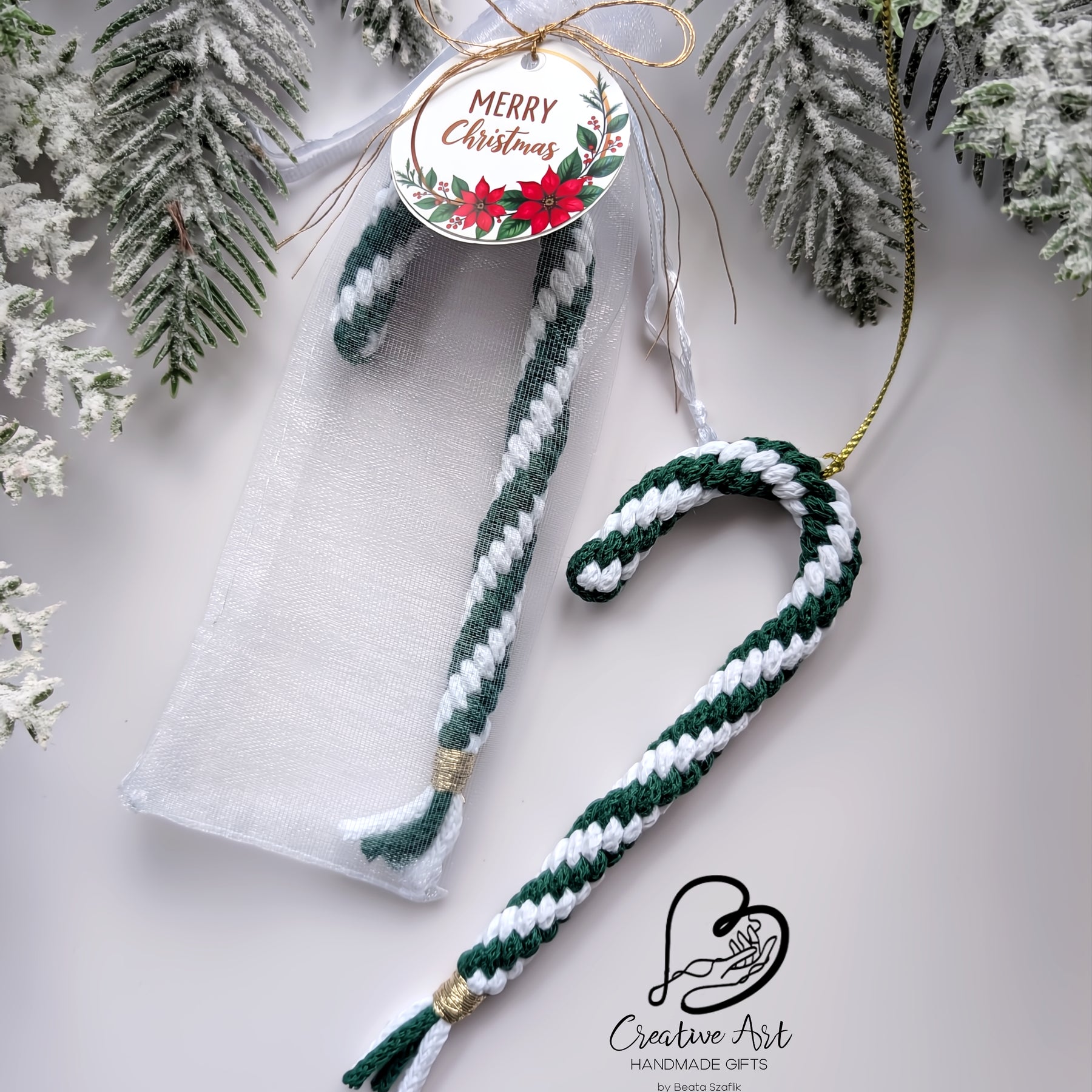 Macramé Candy Cane in organza bag
