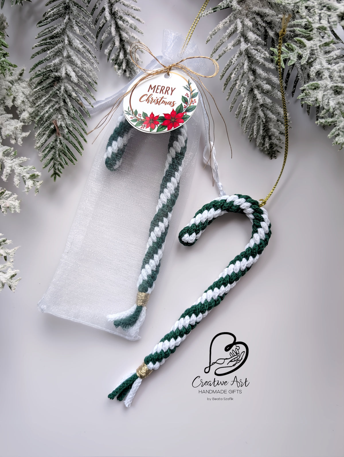 Macramé Candy Cane in organza bag