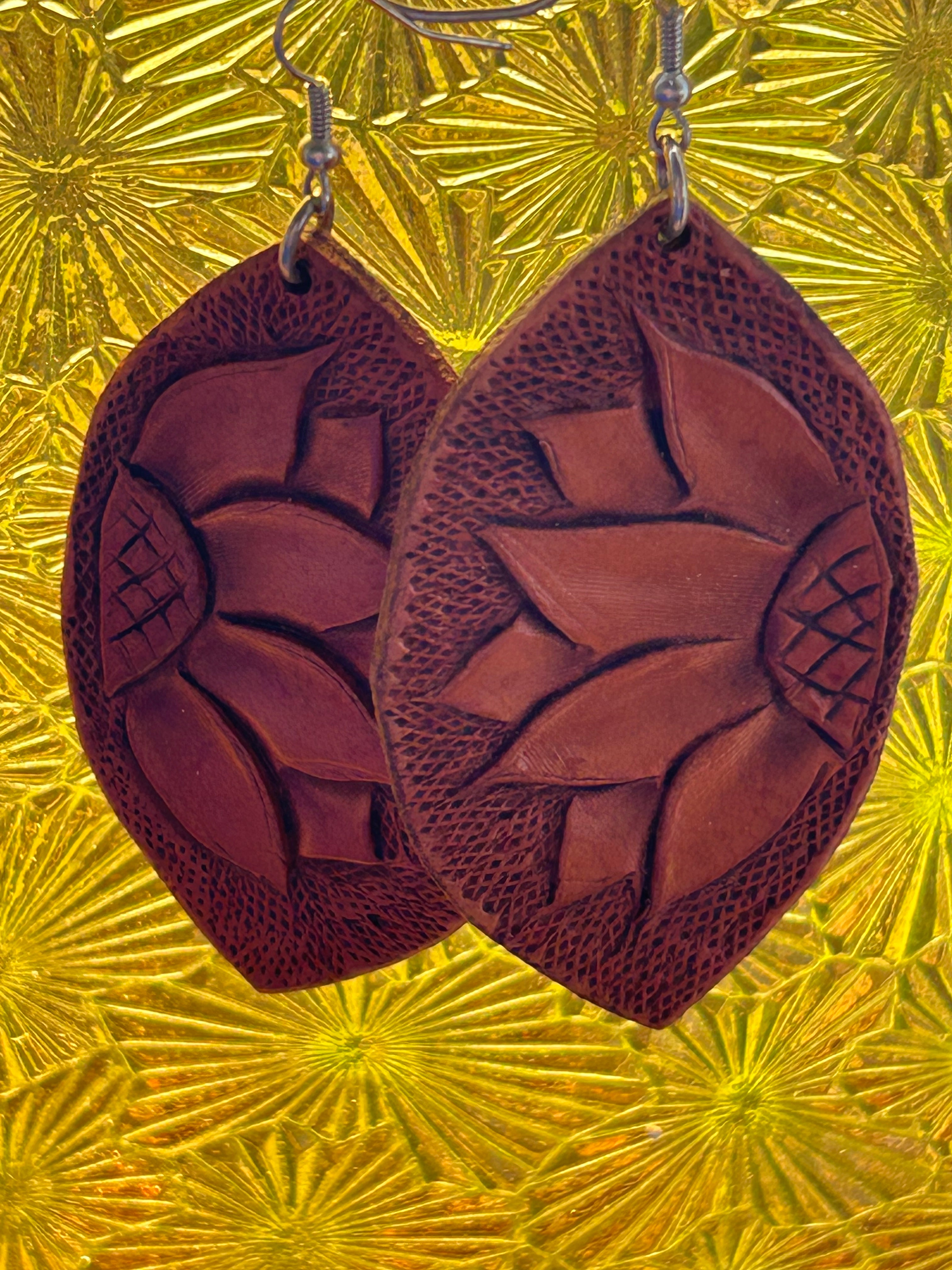 Leather Sunflower Earrings