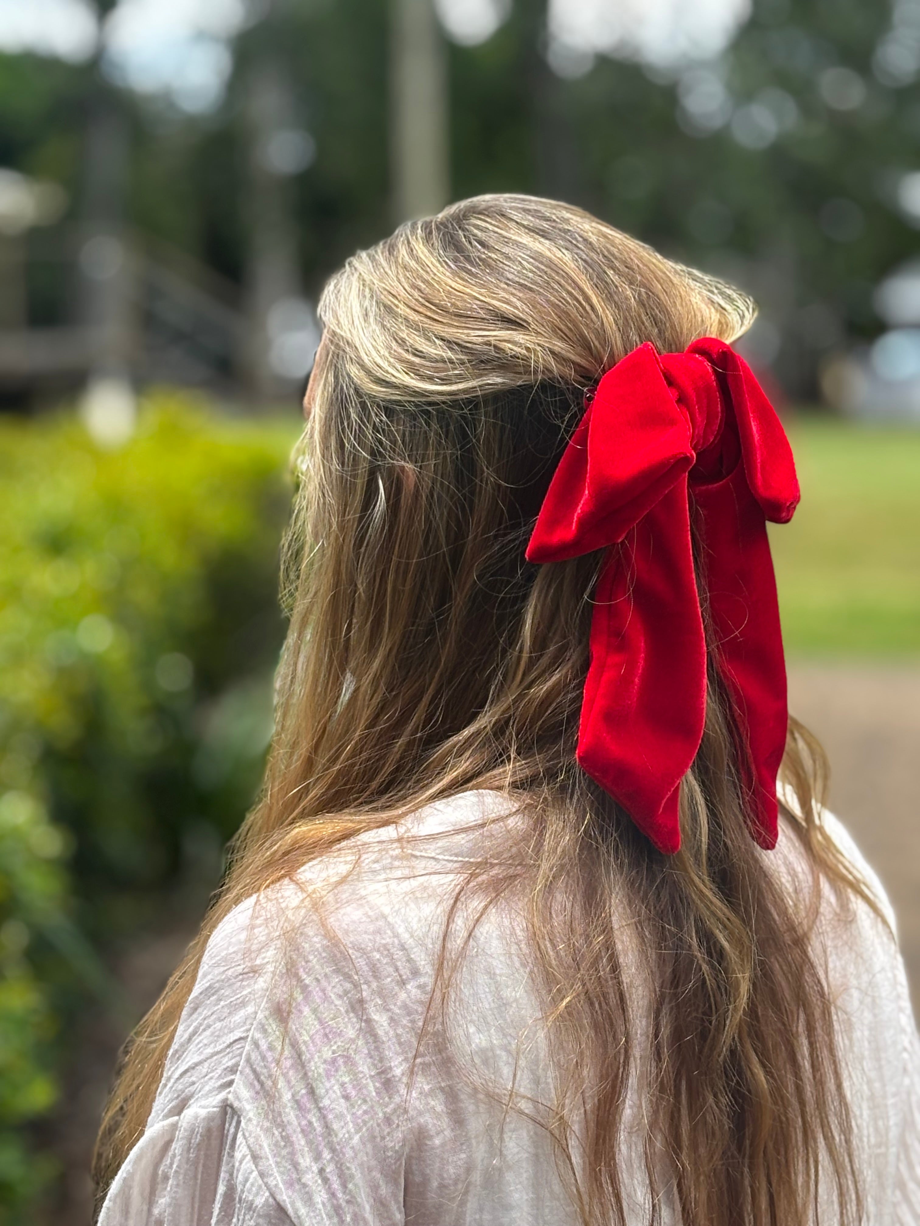 Red Velvet Hair Bow – Handmade Christmas Hair Accessory
