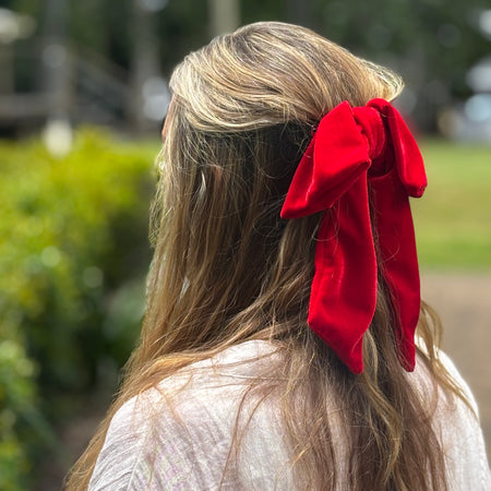Red Velvet Hair Bow – Handmade Christmas Hair Accessory