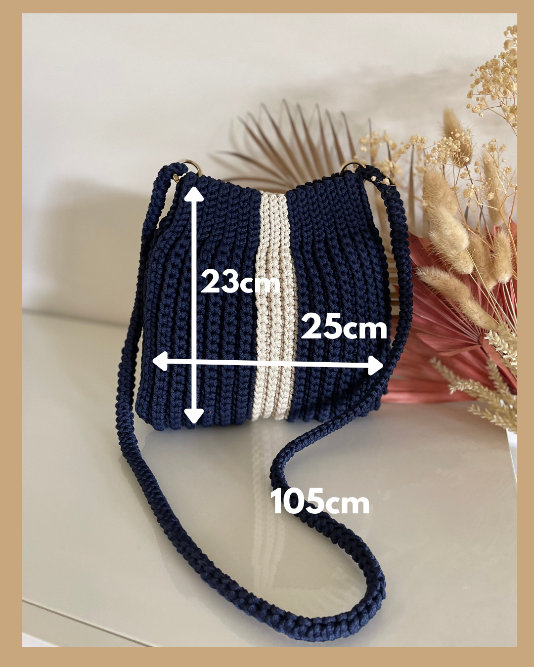 Handmade Crochet Shoulder Crossbody bag 23cm x 25cm with 105cm Adjustable Strap