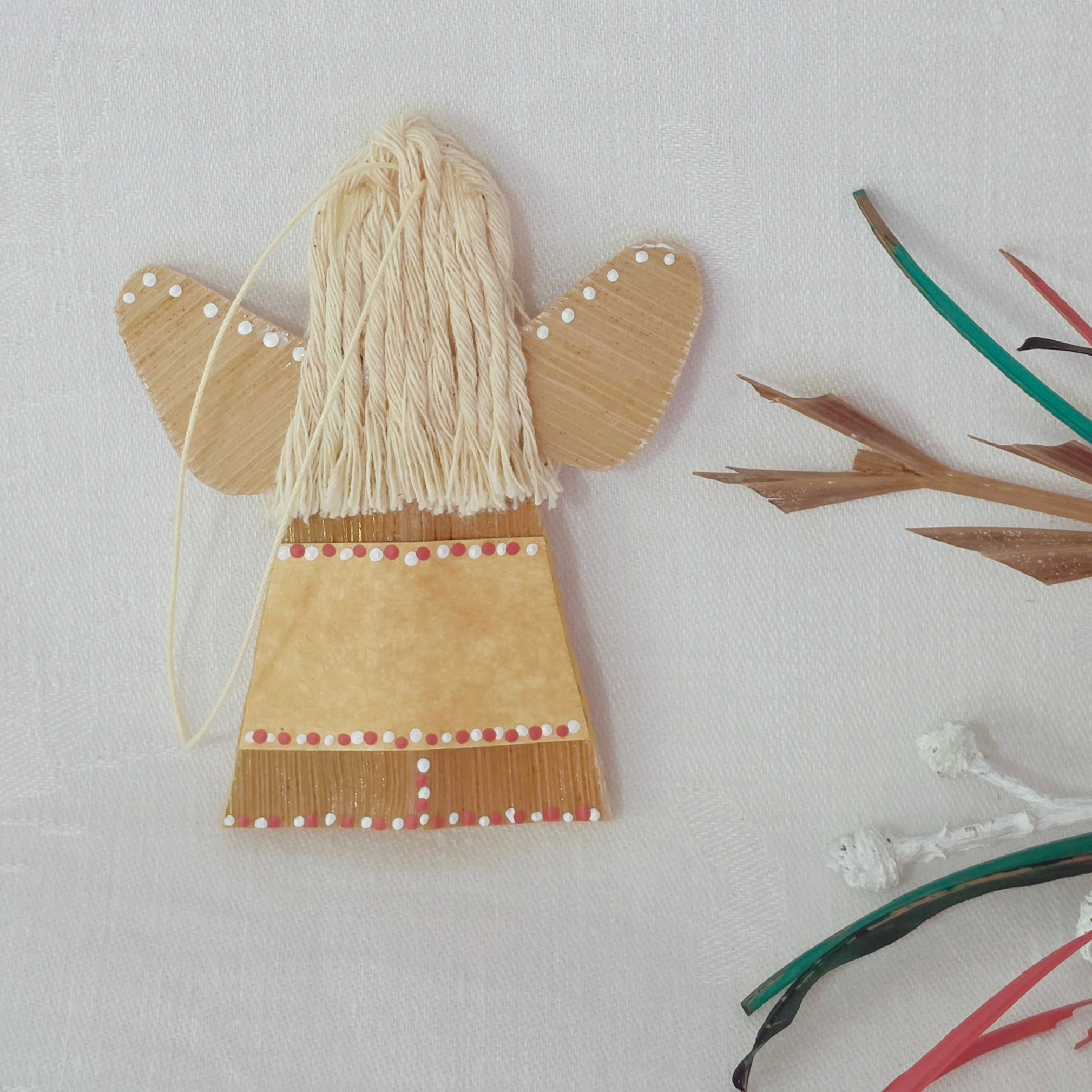 Hello - Palm Angel, Ornament Sympathy Gift, English rose and white dots