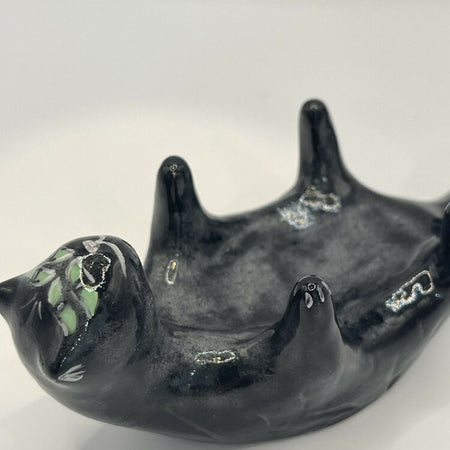 MAGIC 4 EYED BLACK CAT LARGE SPOON REST/ SMALL DISH