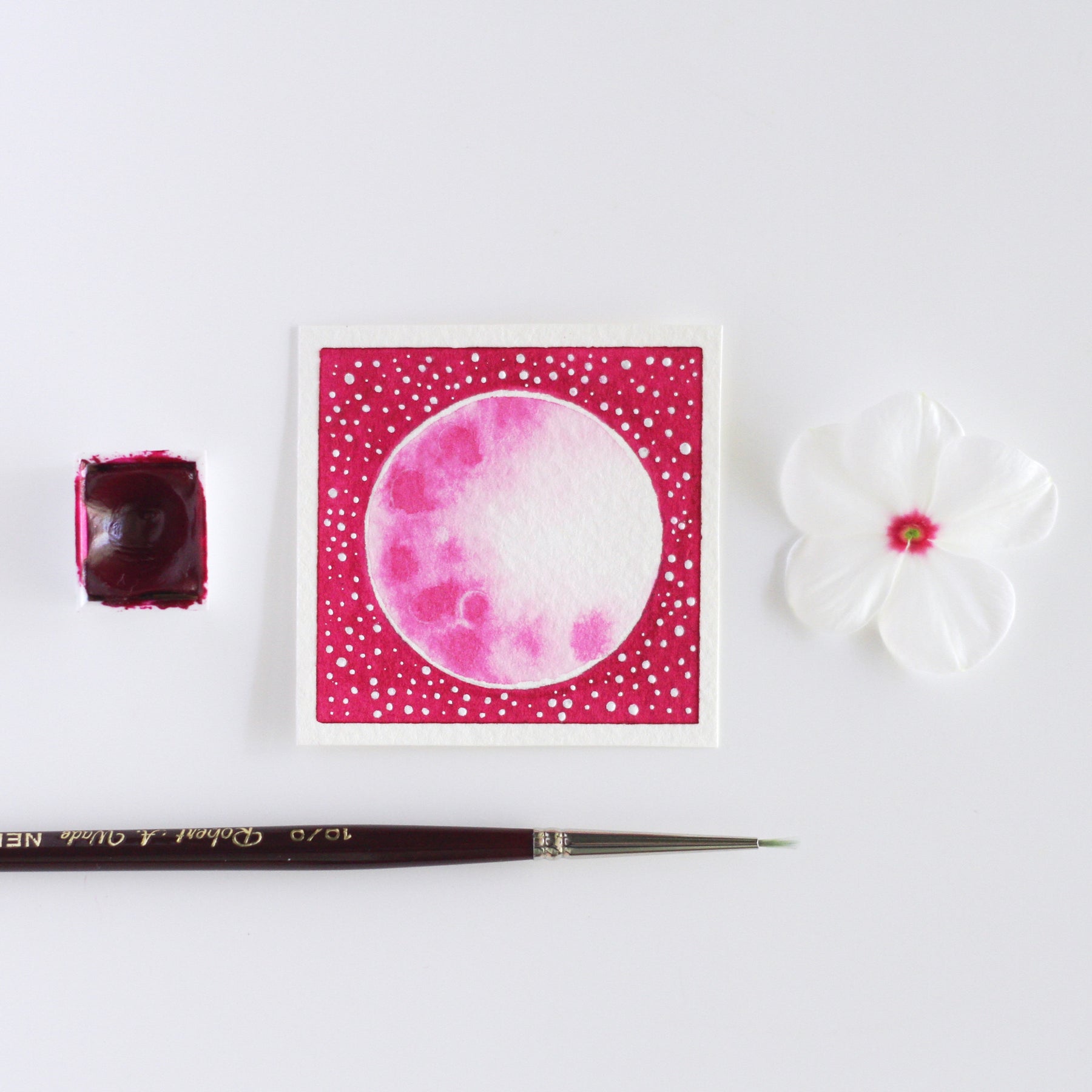 Pink Moon Miniature Watercolour Painting