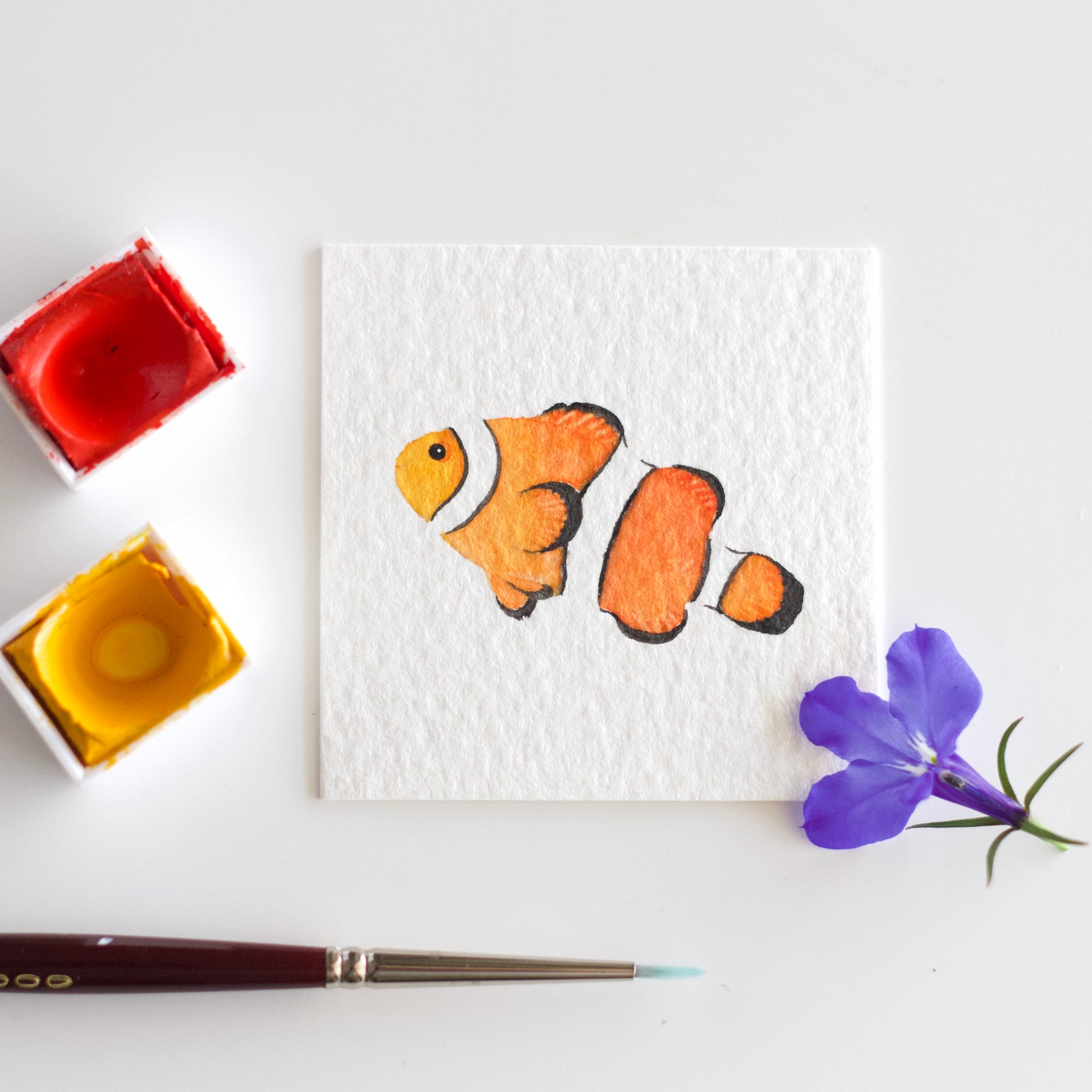 Miniature Watercolour Clownfish Painting