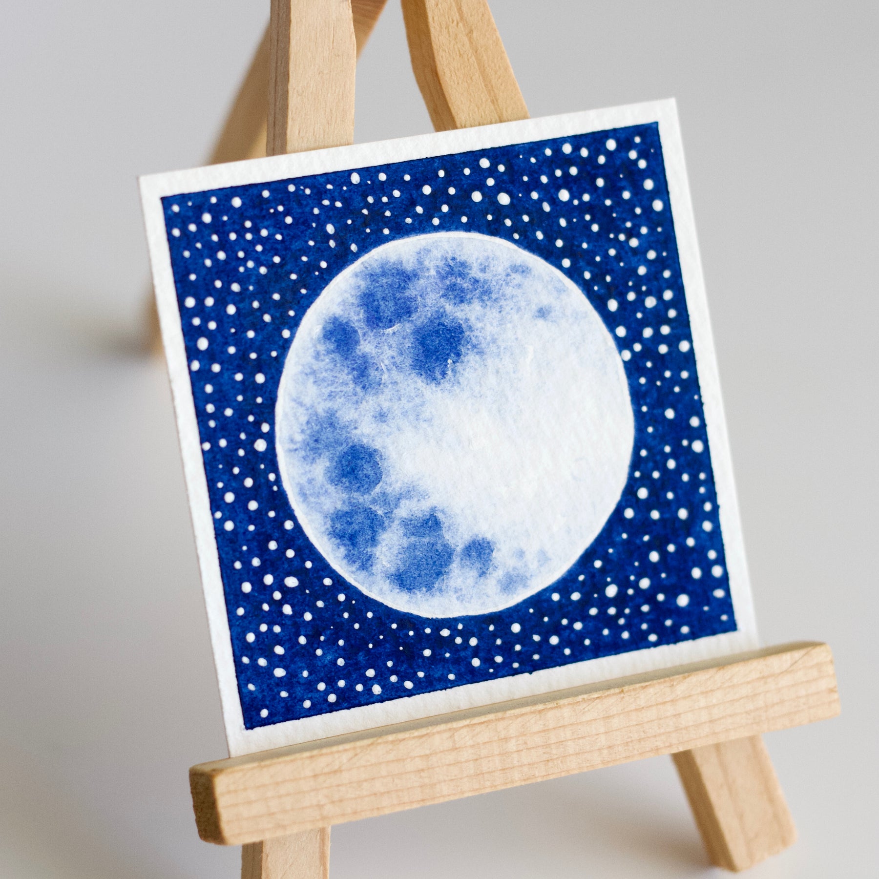 Miniature Watercolour Moon and Stars Painting