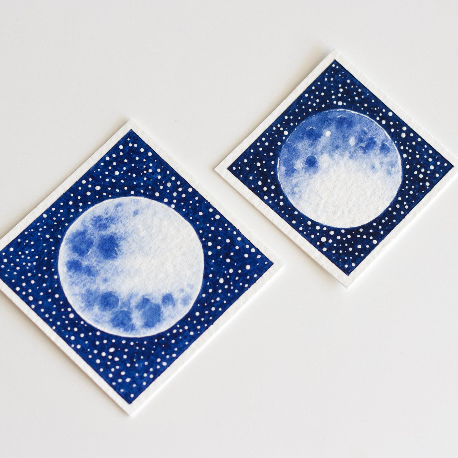 Miniature Watercolour Moon and Stars Painting