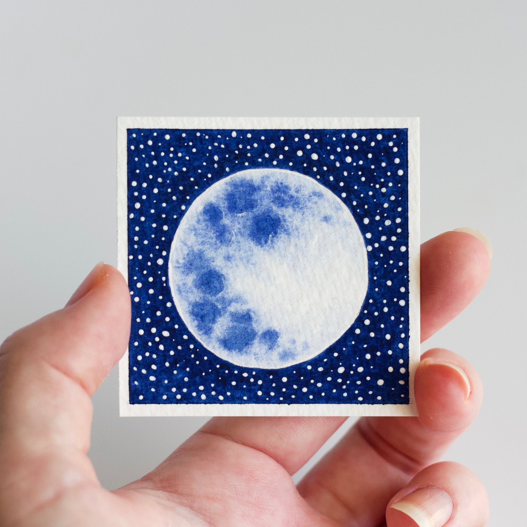 Miniature Watercolour Moon and Stars Painting