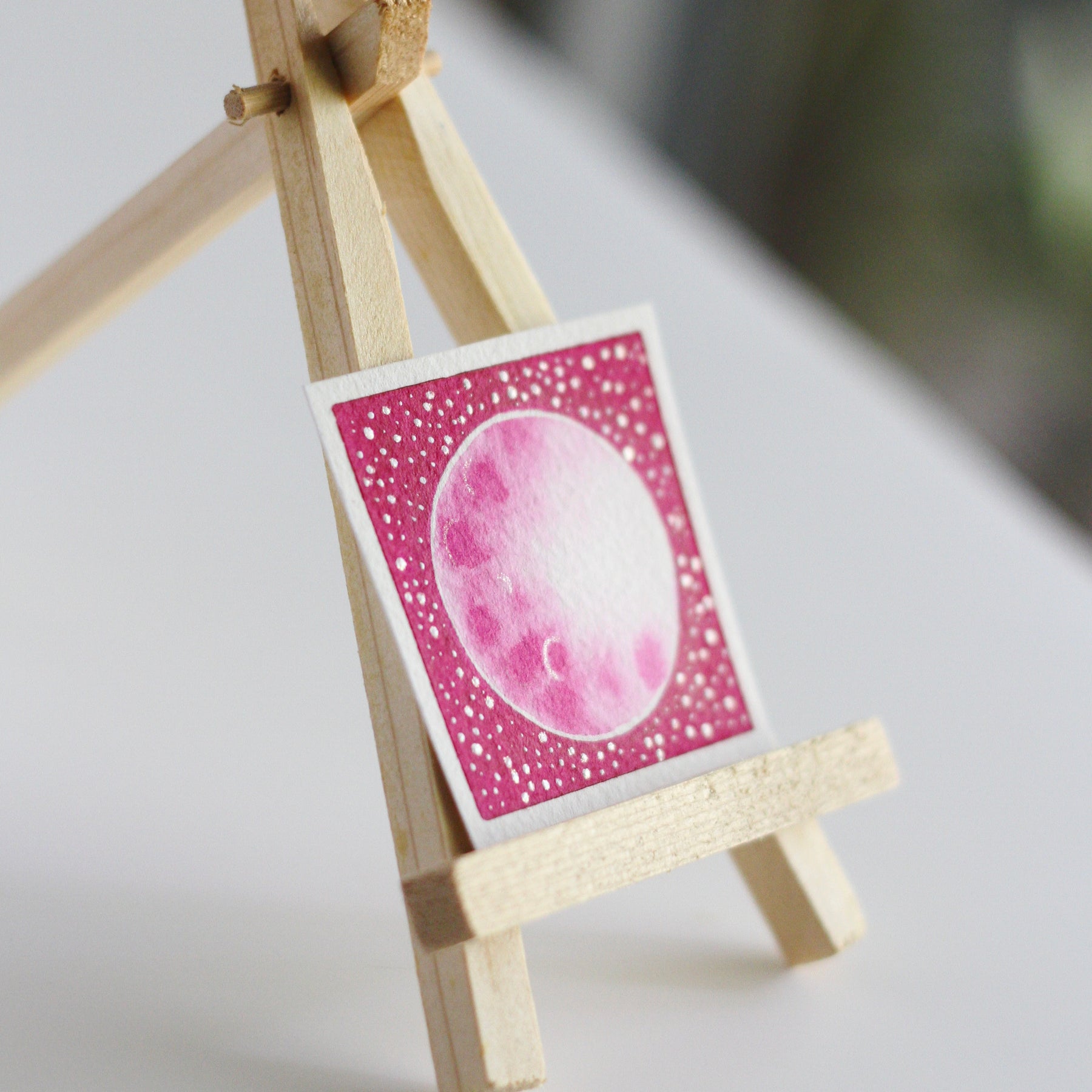 Pink Moon Miniature Watercolour Painting
