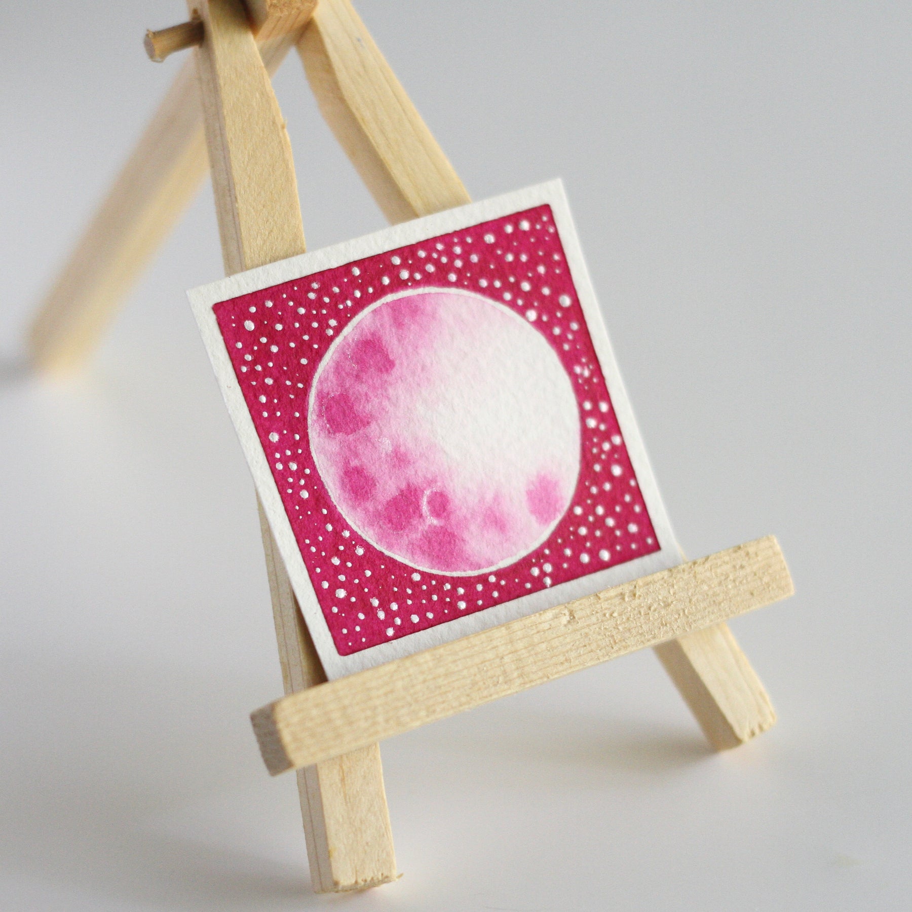 Pink Moon Miniature Watercolour Painting