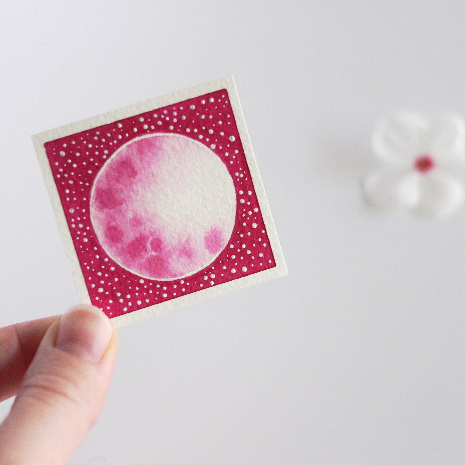Pink Moon Miniature Watercolour Painting