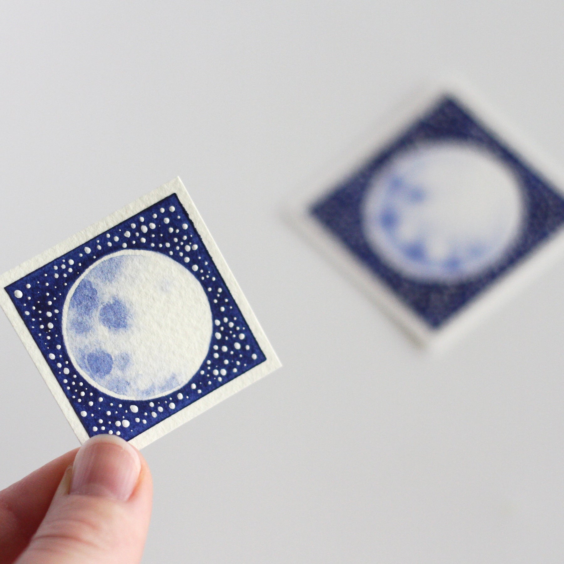 Miniature Watercolour Moon and Stars Painting