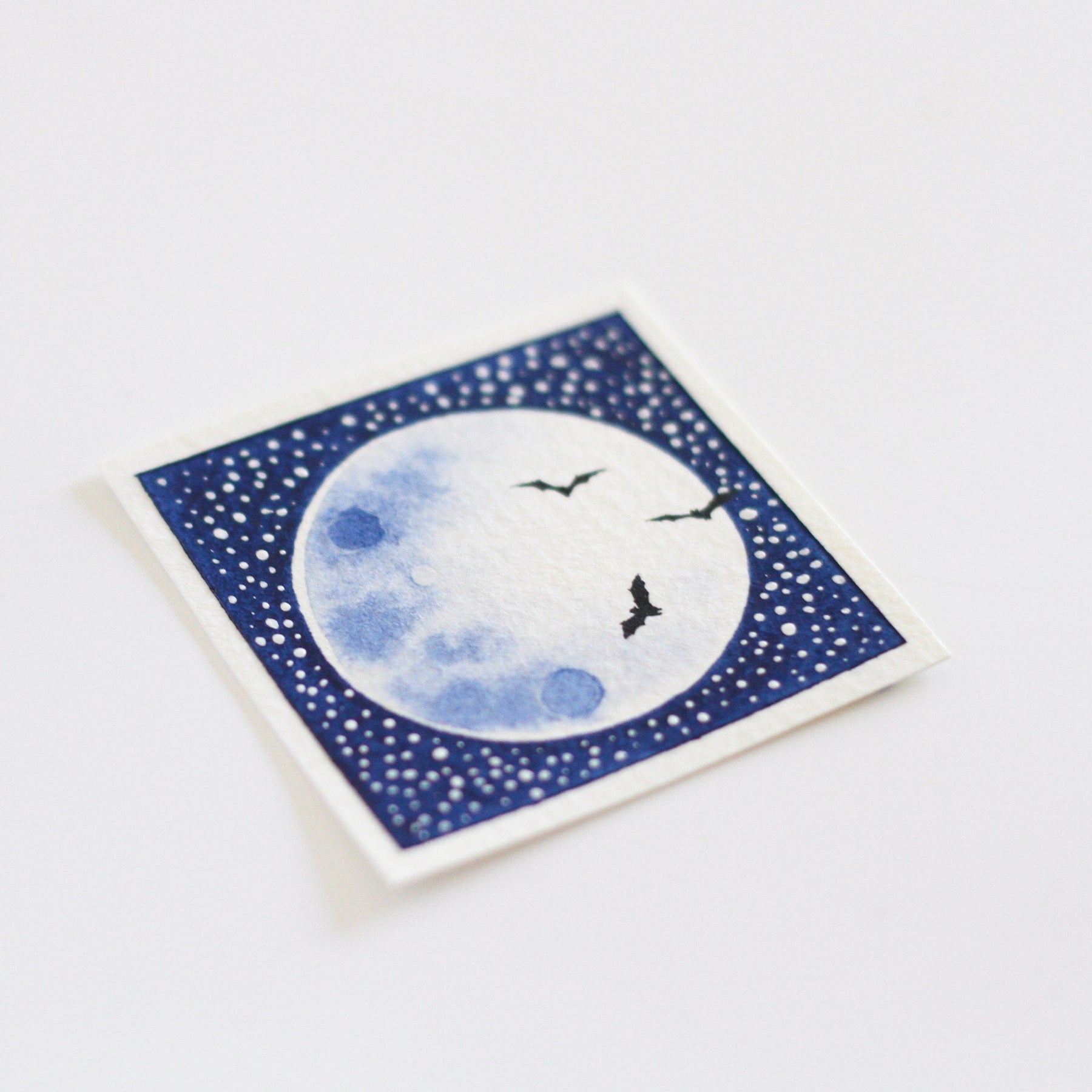 Full moon with bats mini watercolour painting