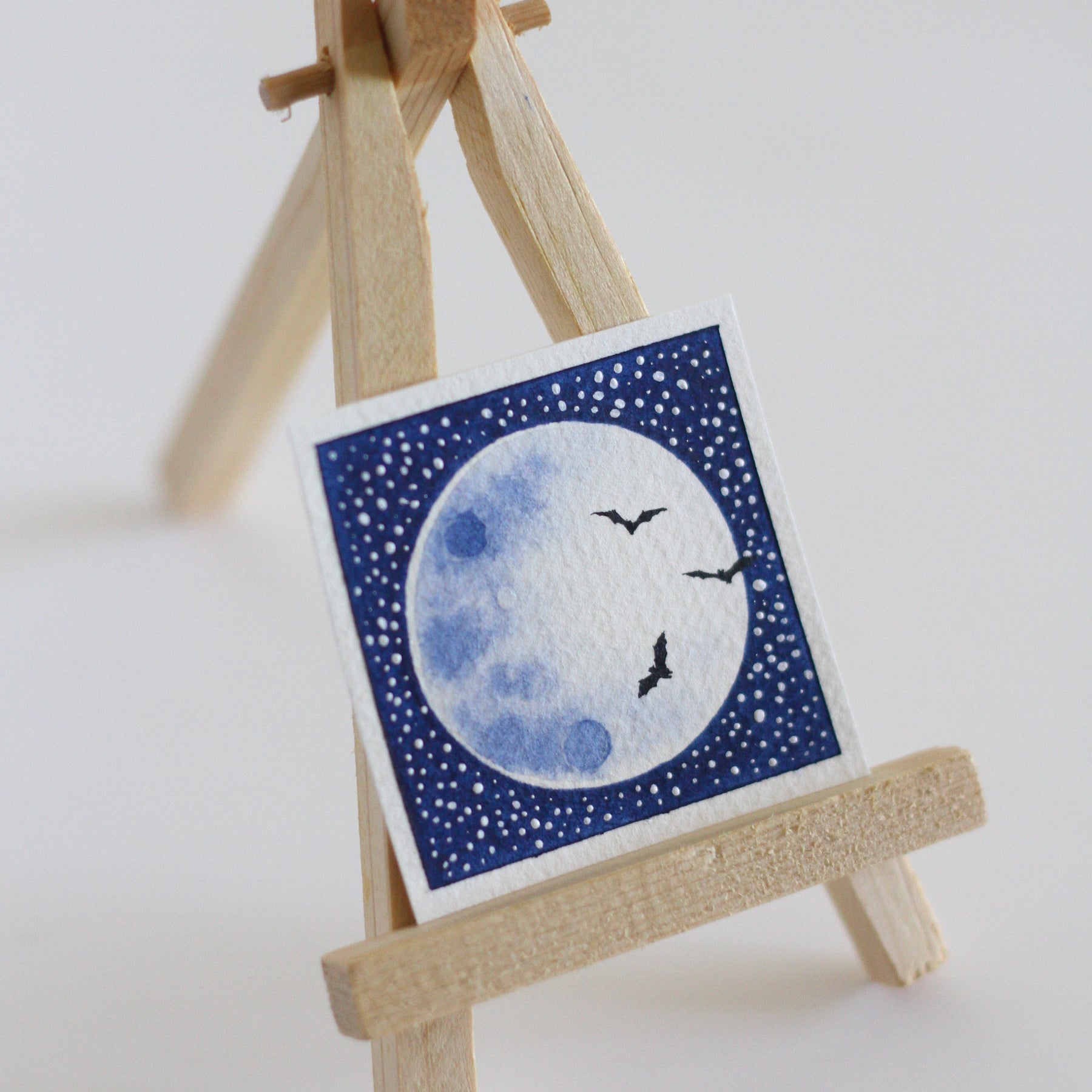 Full moon with bats mini watercolour painting