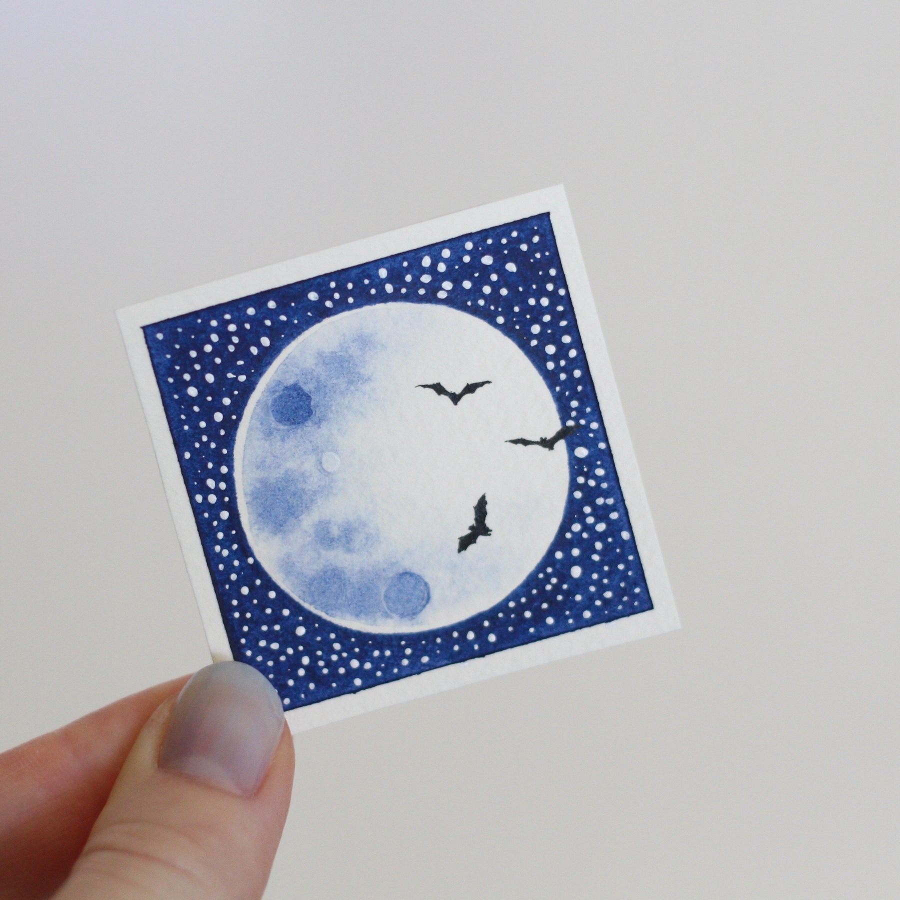 Full moon with bats mini watercolour painting