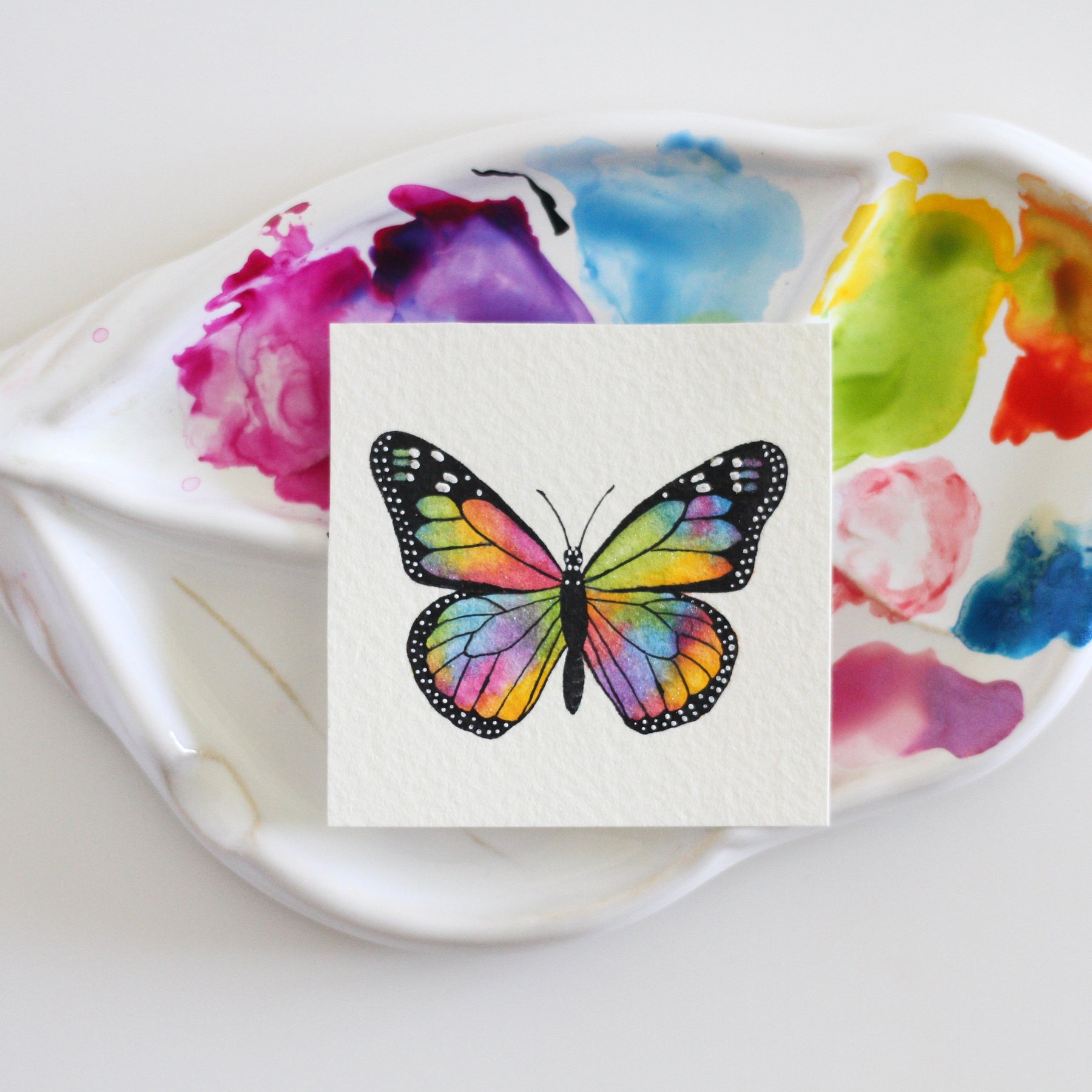 Rainbow Miniature Watercolour Butterfly Painting