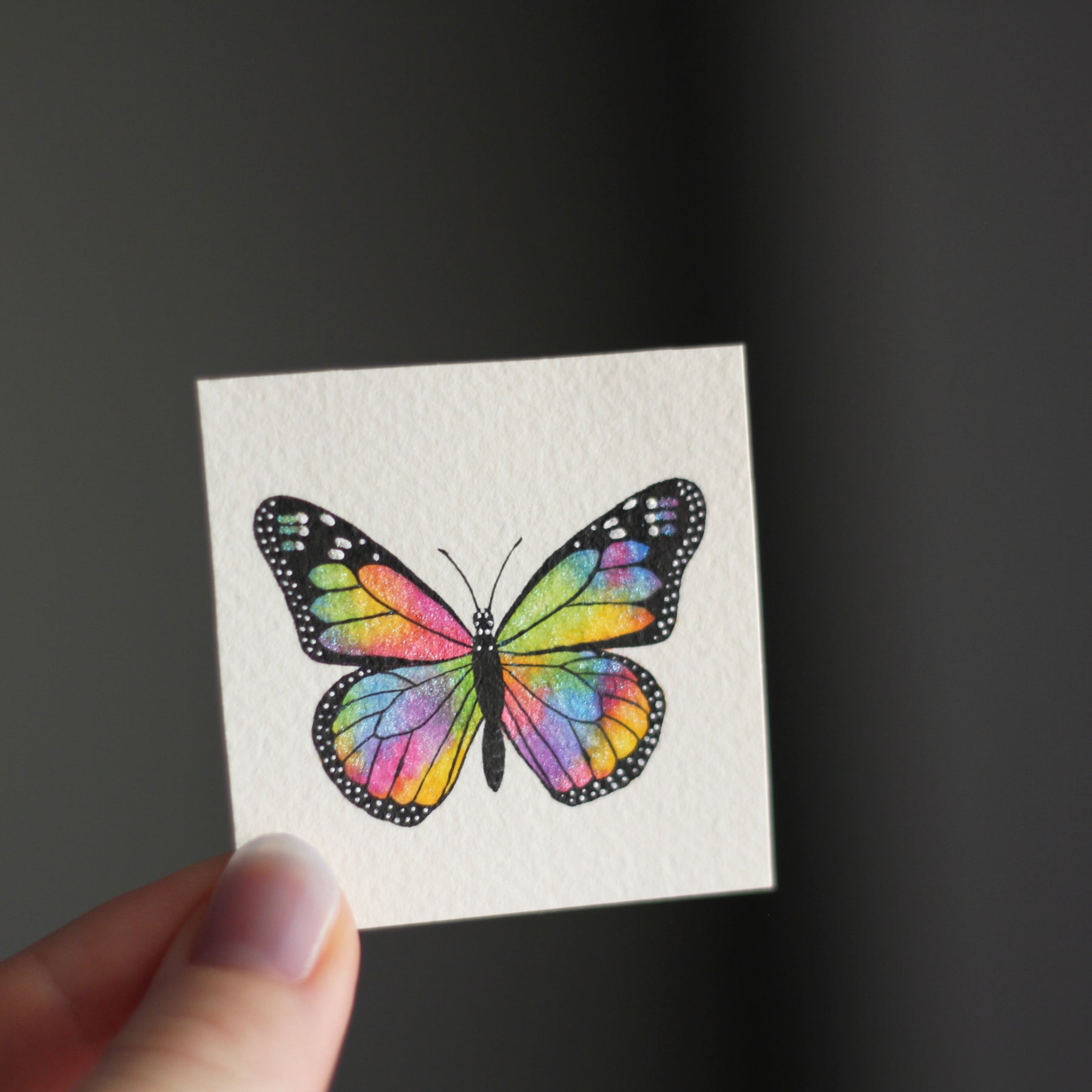 Rainbow Miniature Watercolour Butterfly Painting